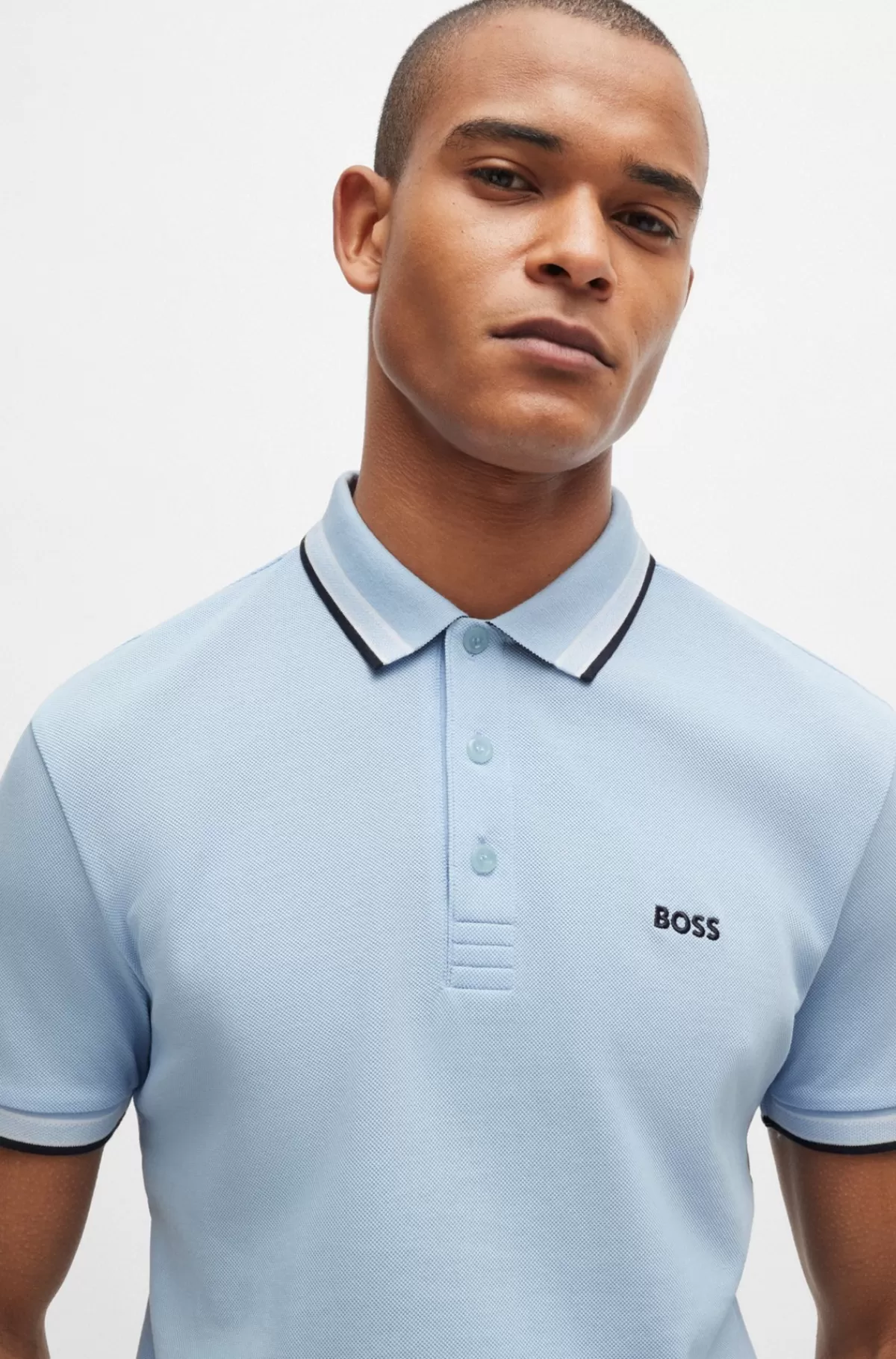 HUGO BOSS Paddy Poloshirt I Bomuldspiqué Med Logo I Kontrastfarve Lyseblå Cheap