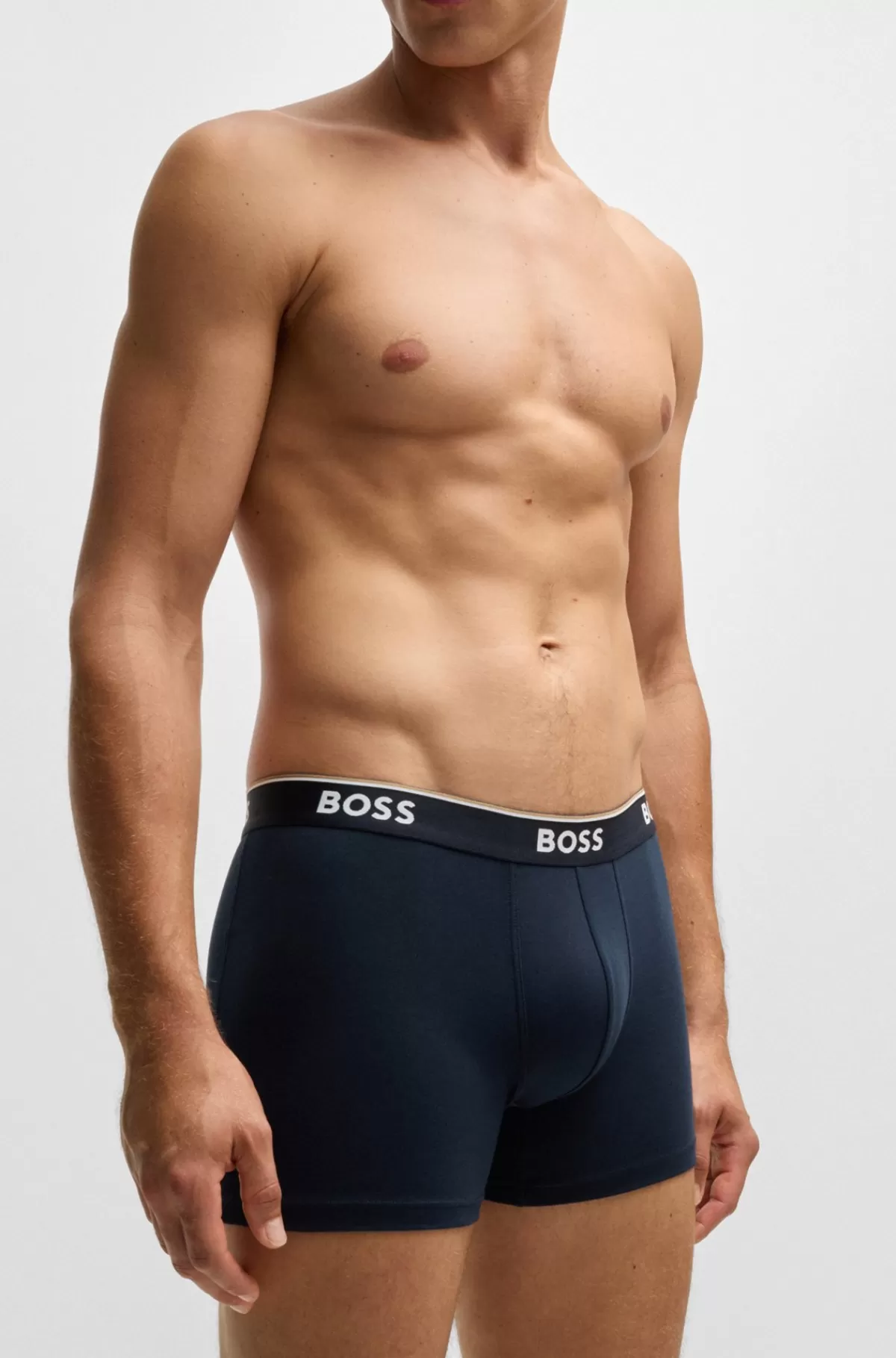 HUGO BOSS Pakke Med Tre Boxer-underbukser I Bomuld Med Stræk Med Logoer Sort/grå/blå Flash Sale