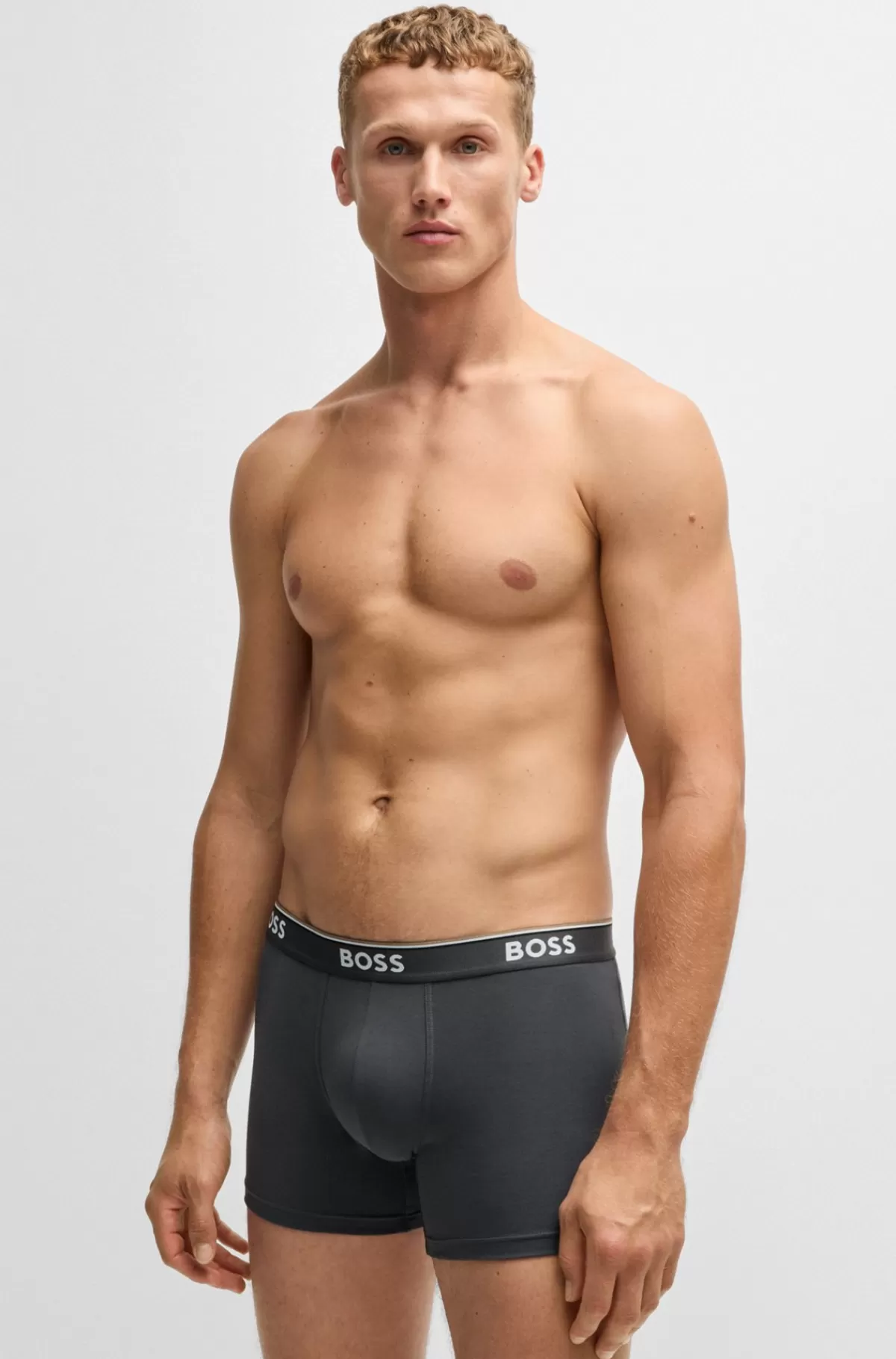 HUGO BOSS Pakke Med Tre Boxer-underbukser I Bomuld Med Stræk Med Logoer Sort/grå/blå Flash Sale