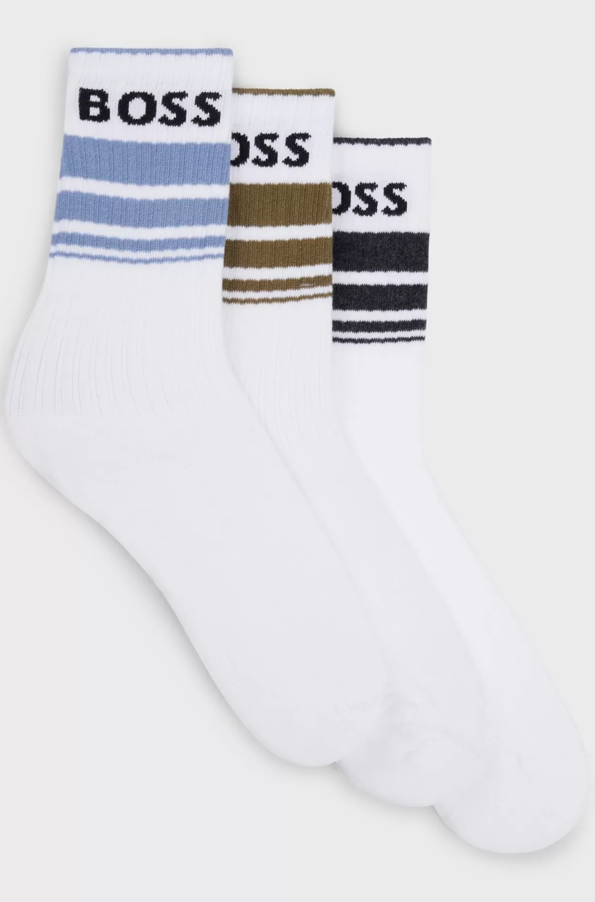HUGO BOSS Pakke Med Tre Par Korte Sokker Med Striber Og Logoer Hvid Outlet