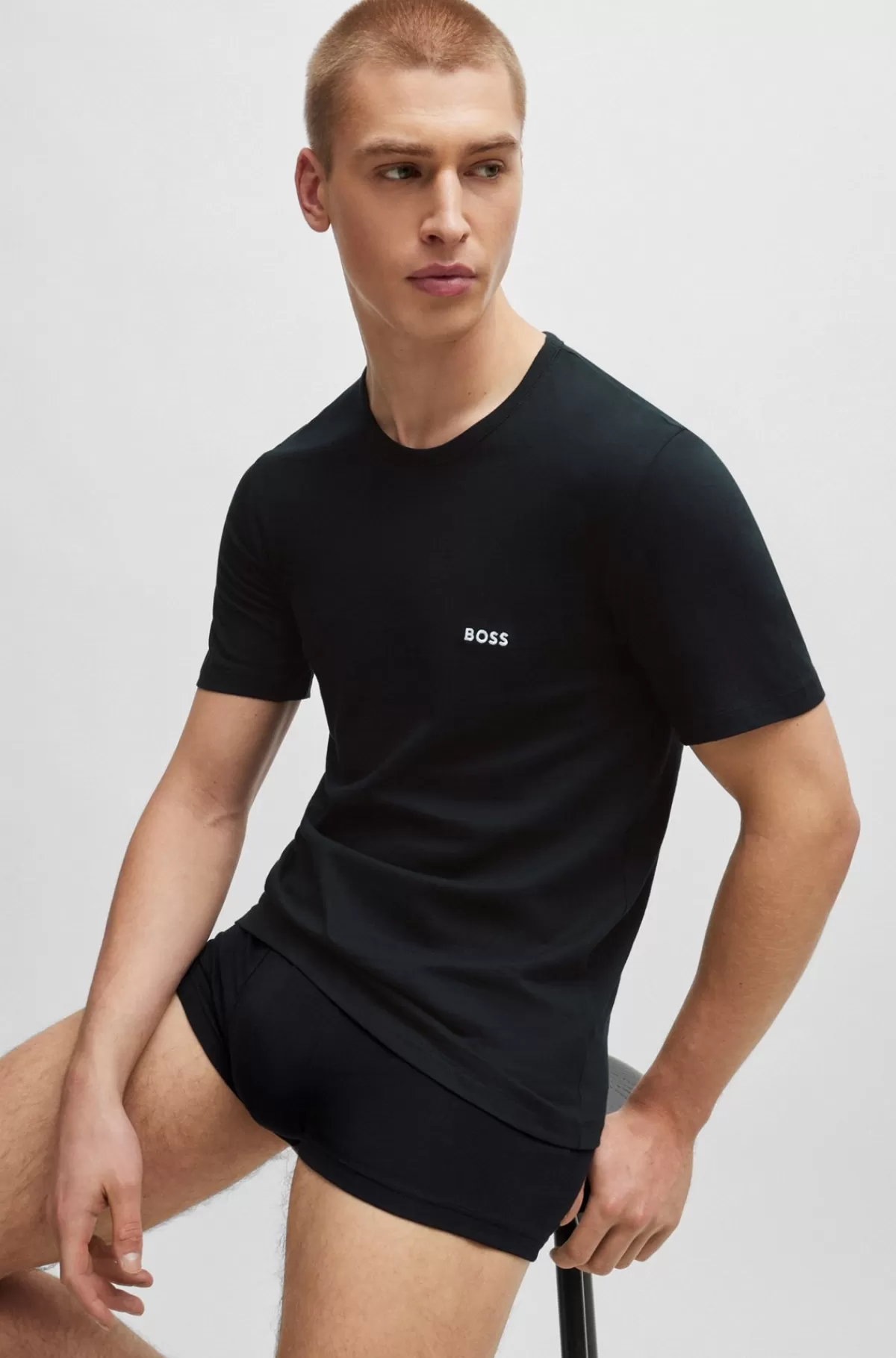 HUGO BOSS Pakke Med Tre T-shirts Til Undertøj I Bomuld Og Med Mærke Sort/blå Cheap