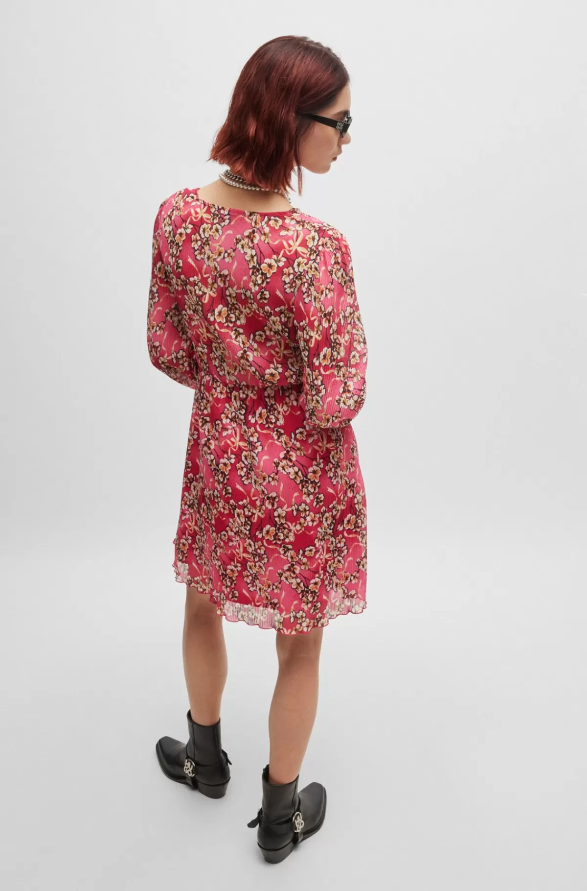 HUGO BOSS Plisseret Slå Om-kjole Med Blomsterprint Og Elastiske ærmekanter Lyserød mønstret Hot