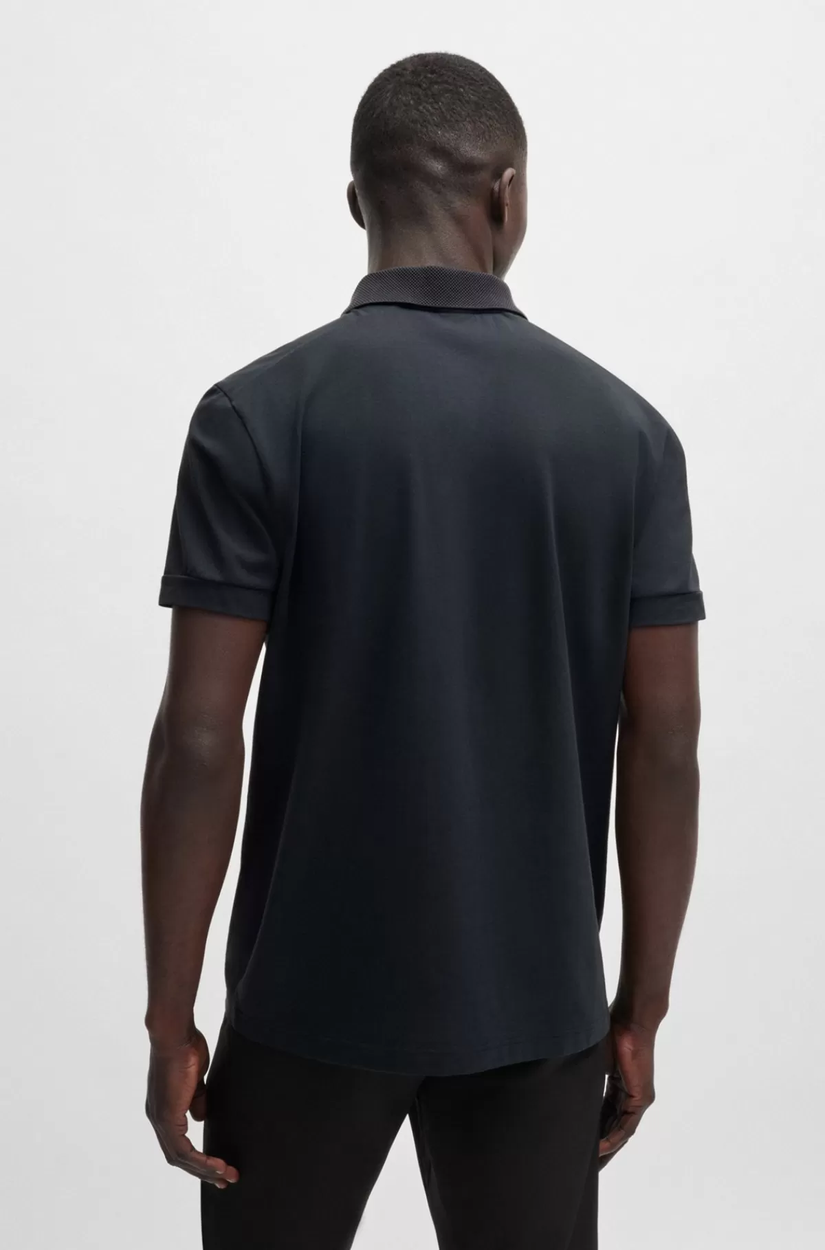 HUGO BOSS Poloshirt I Bomuld Med Stræk Og Indsatser Af Stribet Bånd Mørkeblå Outlet