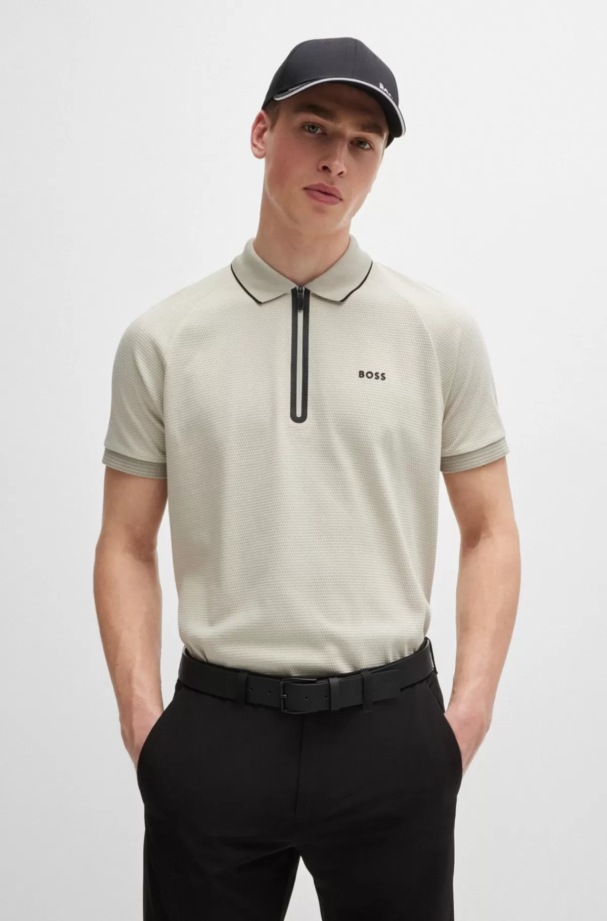 HUGO BOSS Poloshirt I Bomuld Med Struktur Og Kontrastlogo Naturlig Sale