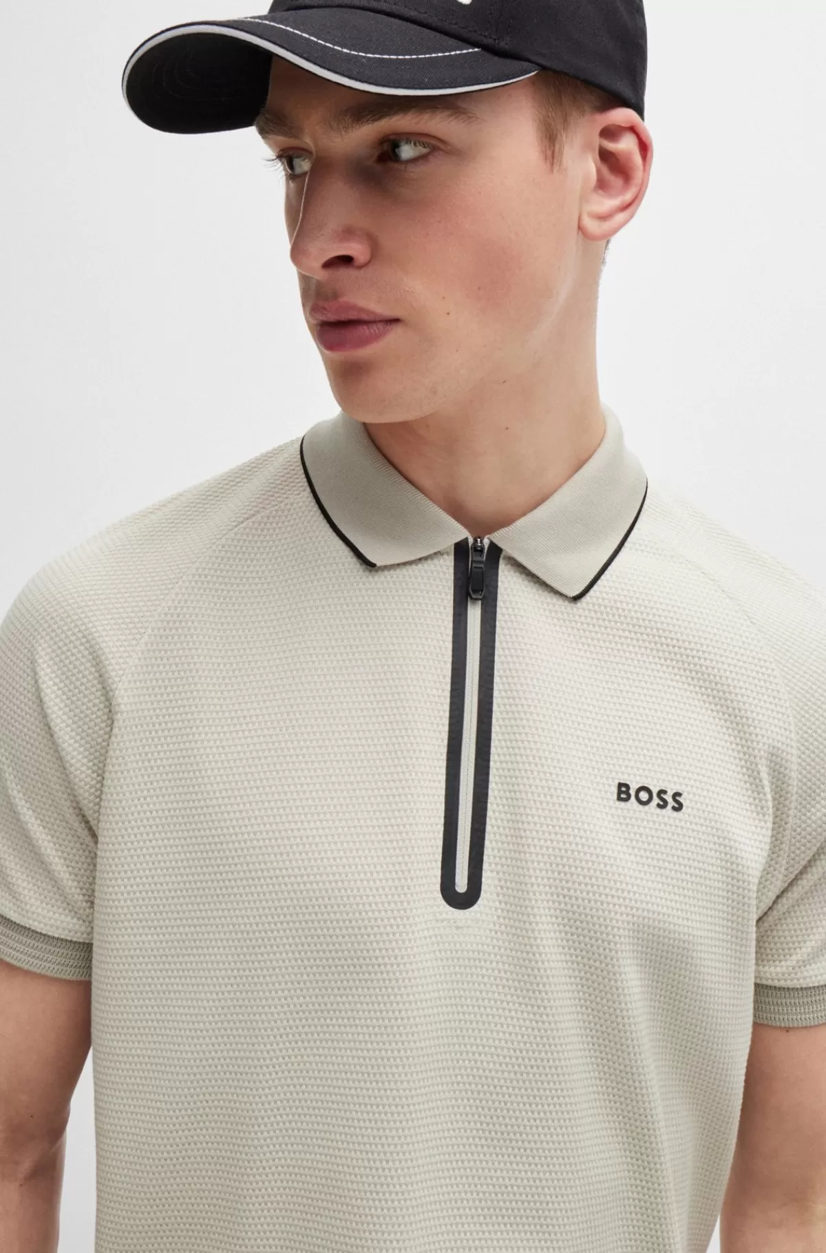 HUGO BOSS Poloshirt I Bomuld Med Struktur Og Kontrastlogo Naturlig Sale