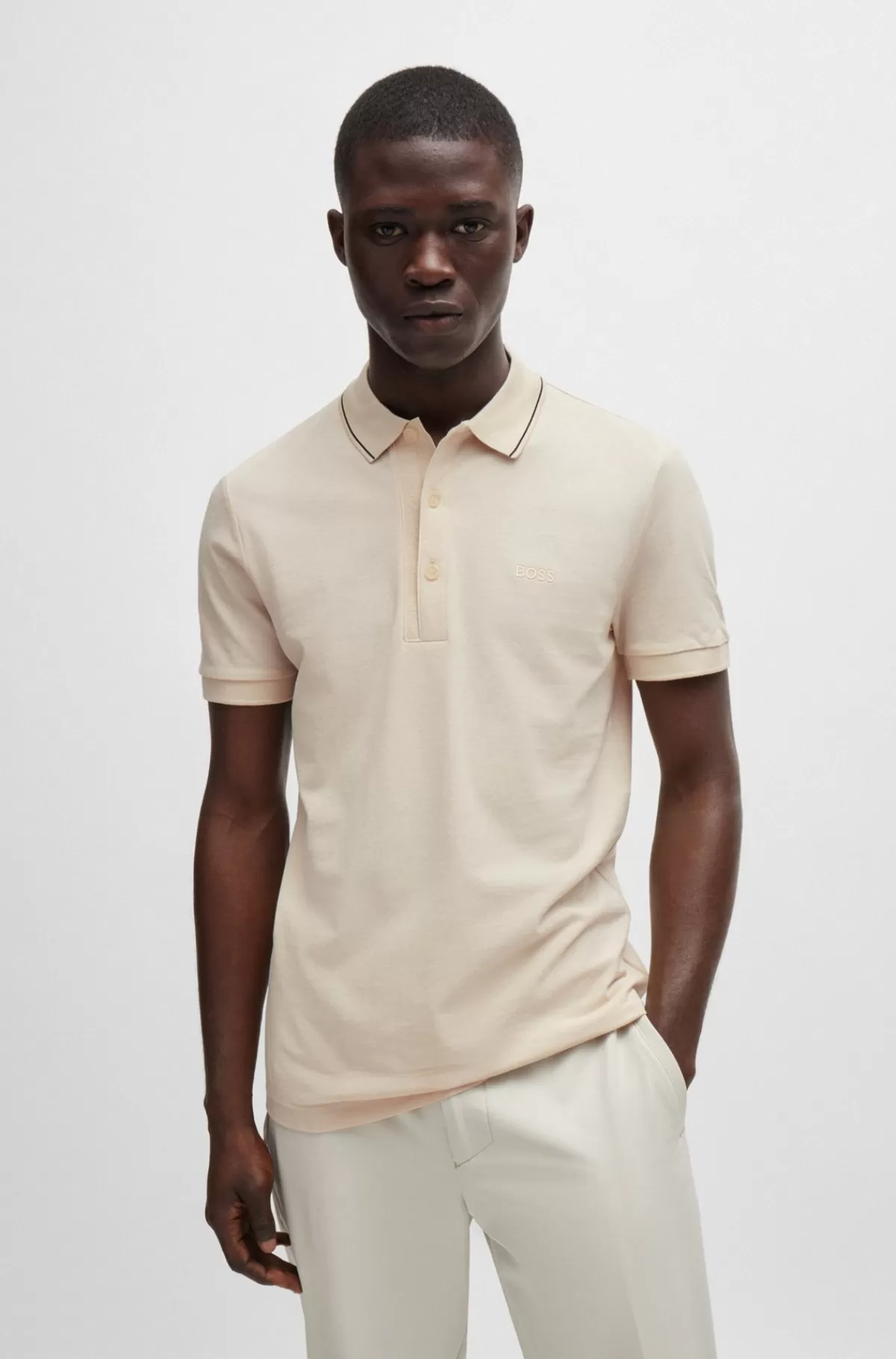 HUGO BOSS Poloshirt I Bomuldspiqué Med Slim Fit Og Tone-i-tone-logo Naturlig Fashion