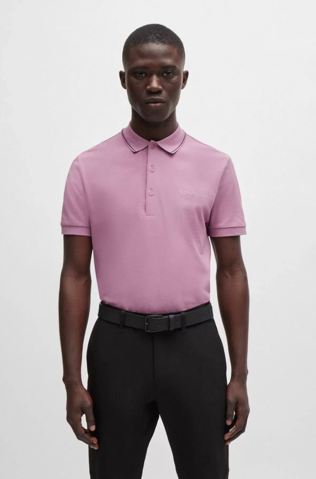 HUGO BOSS Poloshirt I Bomuldspiqué Med Slim Fit Og Tone-i-tone-logo Lyslilla Store