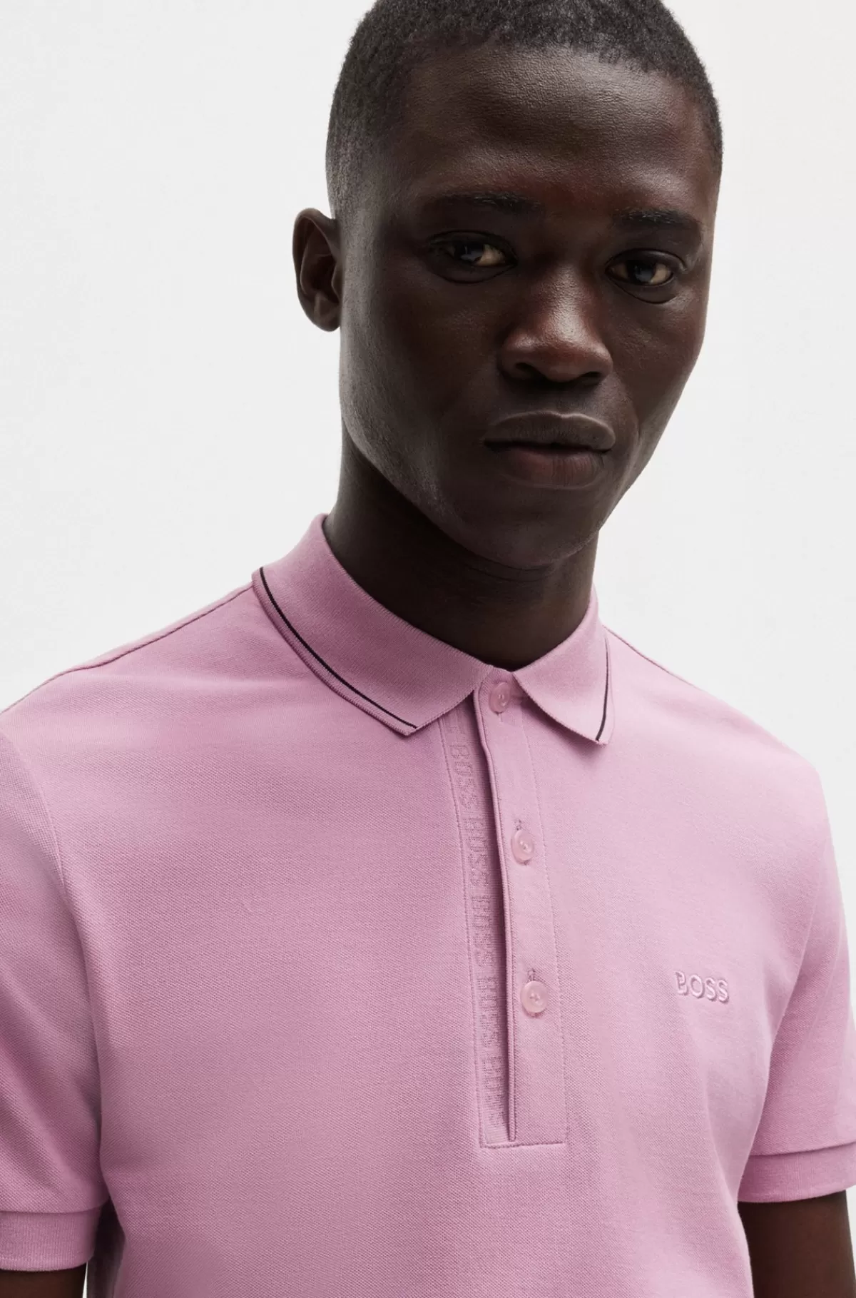 HUGO BOSS Poloshirt I Bomuldspiqué Med Slim Fit Og Tone-i-tone-logo Lyslilla Store