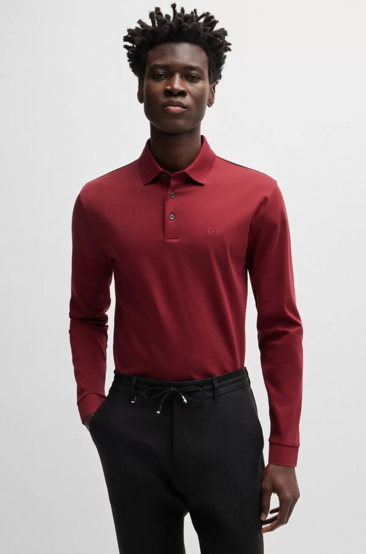 HUGO BOSS Poloshirt I Interlock-bomuld Med Broderet Logo Mørkerød Cheap