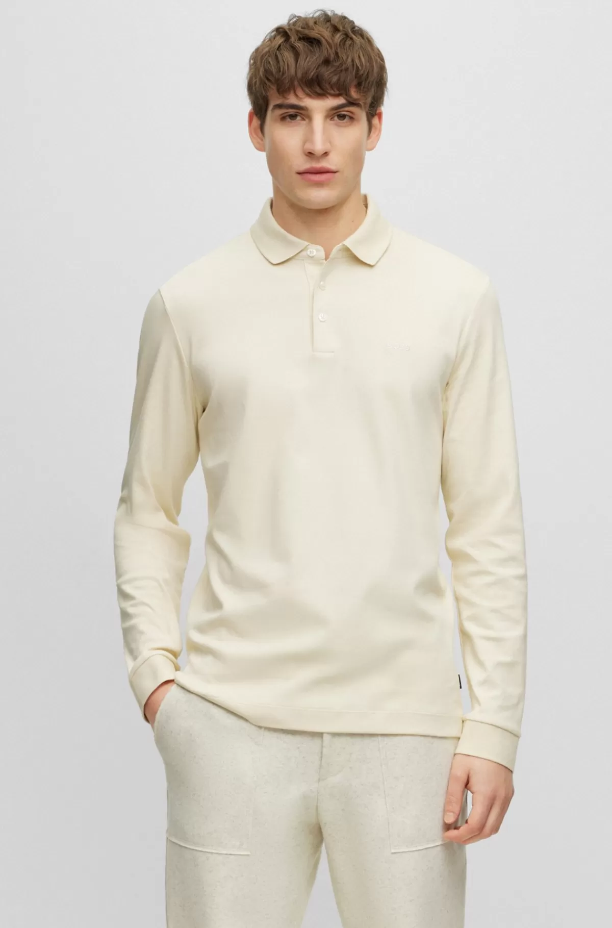 HUGO BOSS Poloshirt I Interlock-bomuld Med Broderet Logo Naturlig Sale