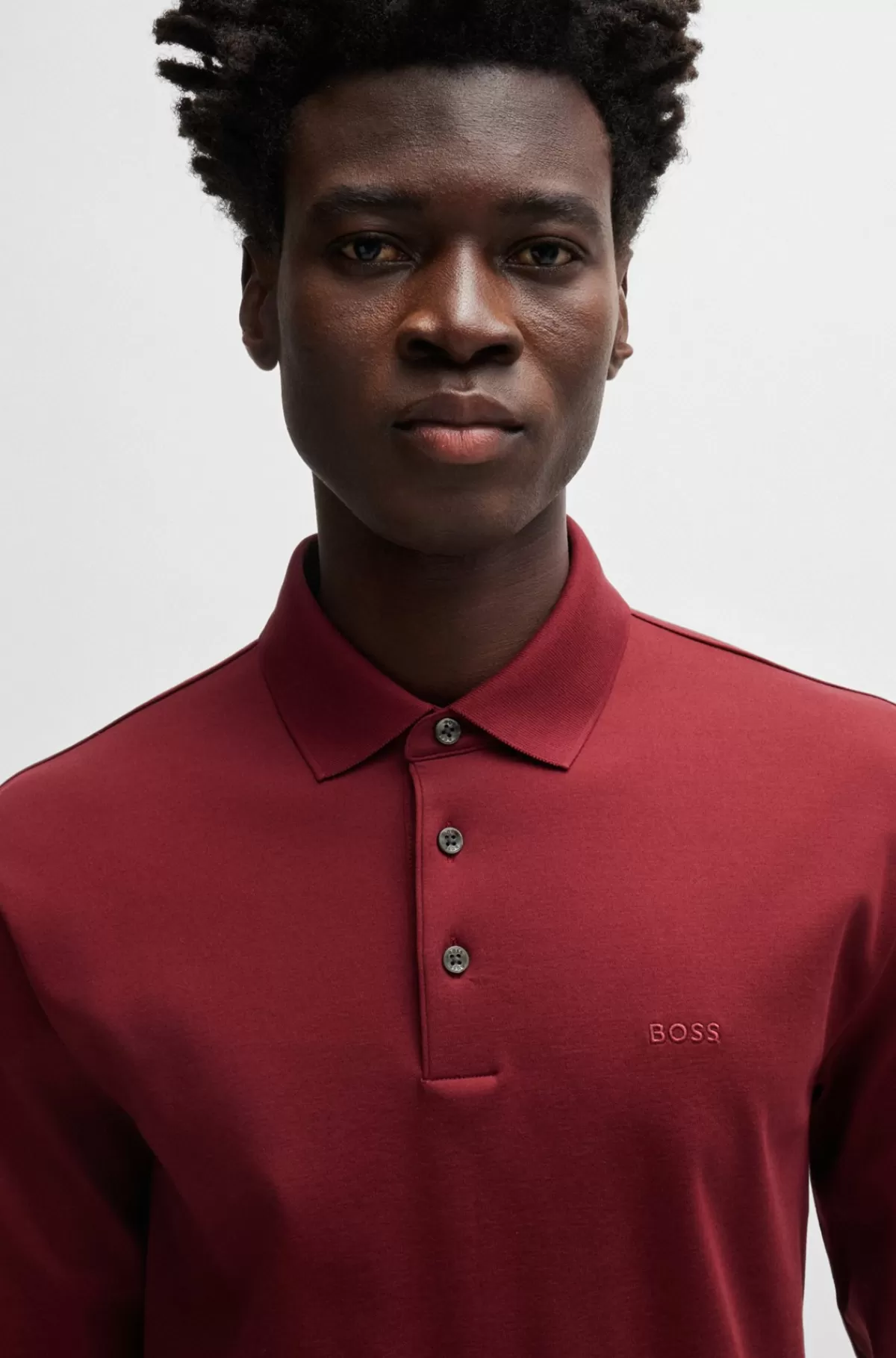 HUGO BOSS Poloshirt I Interlock-bomuld Med Broderet Logo Mørkerød Cheap