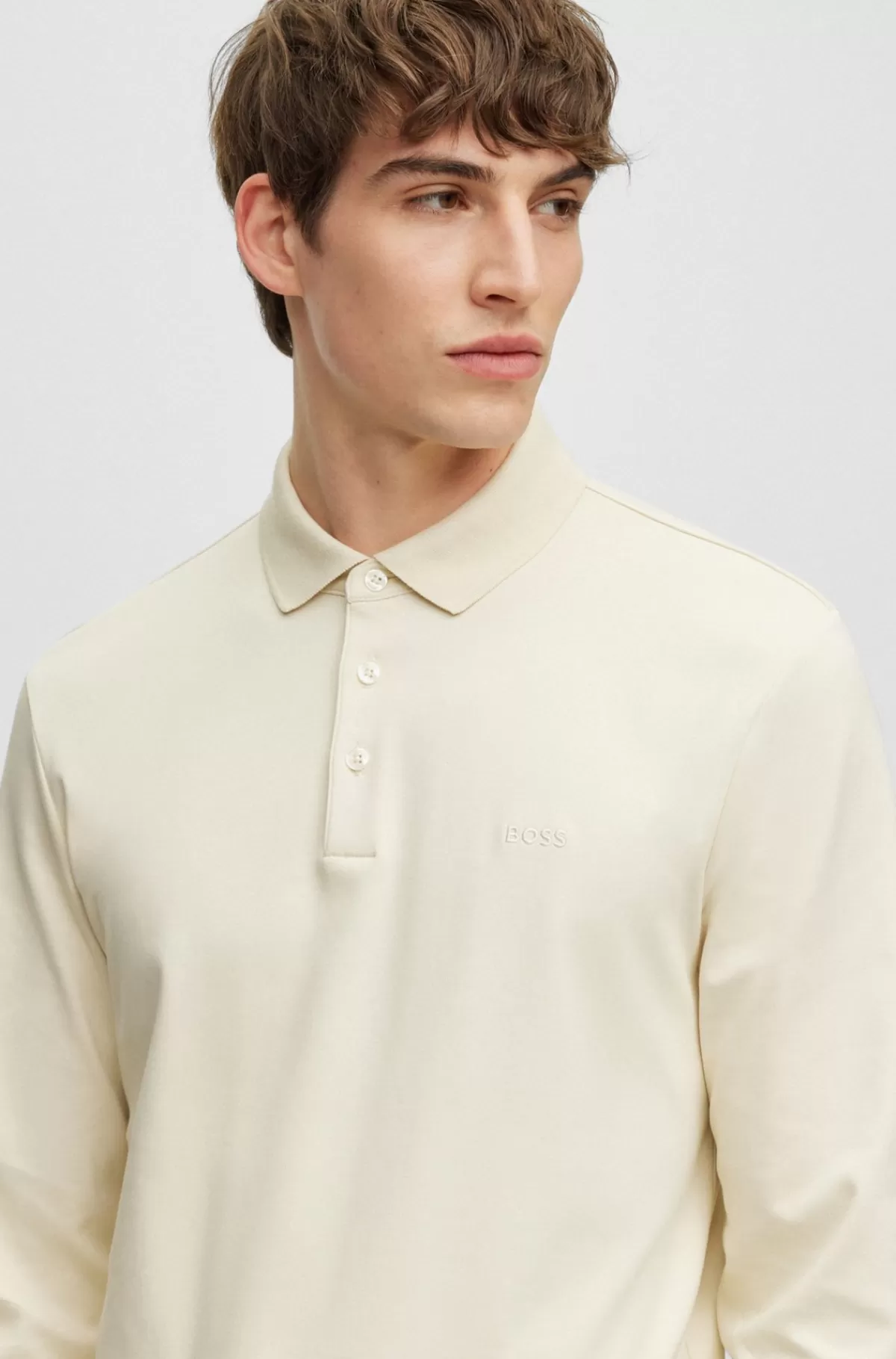 HUGO BOSS Poloshirt I Interlock-bomuld Med Broderet Logo Naturlig Sale