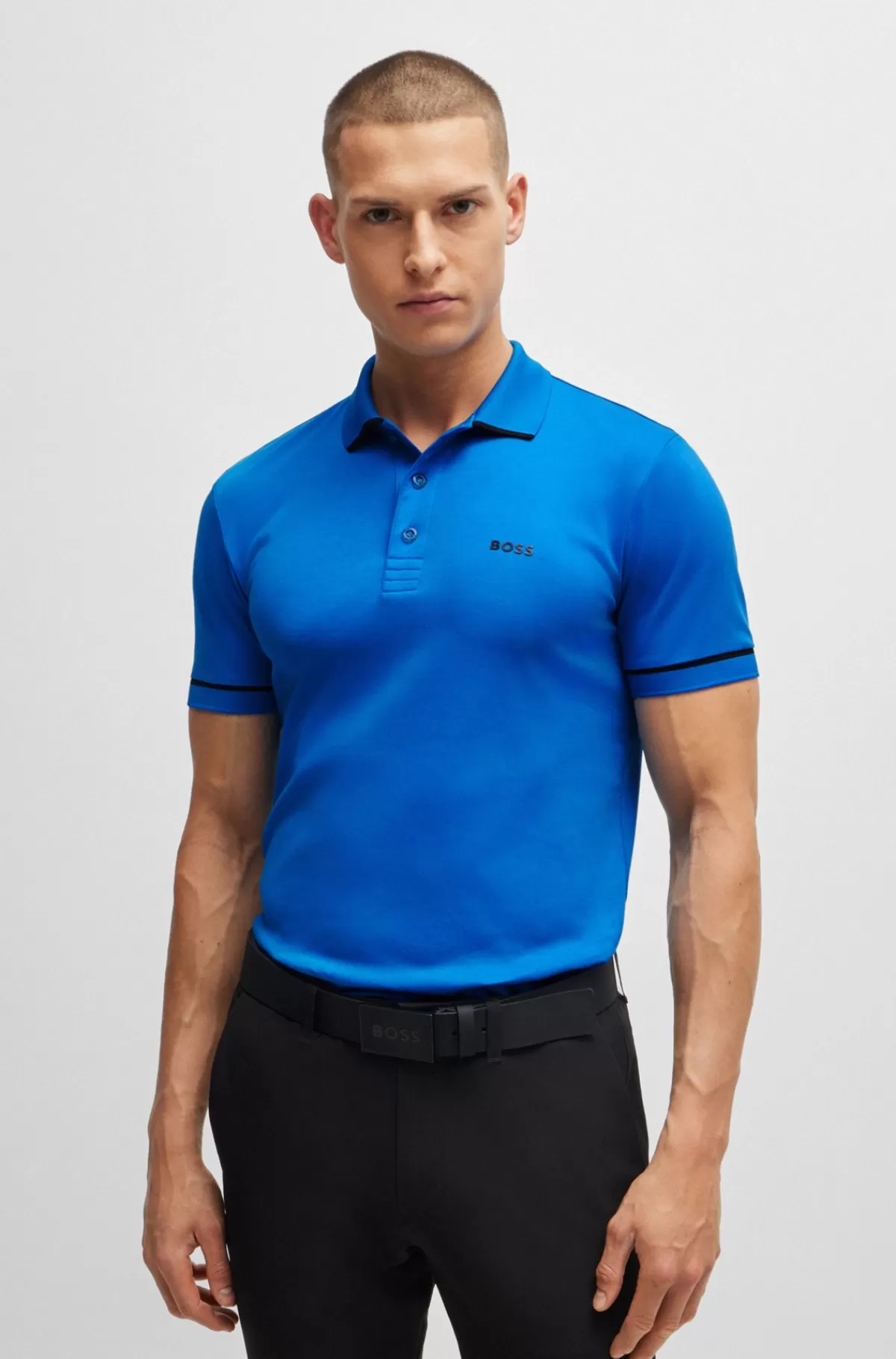 HUGO BOSS Poloshirt I Interlock-bomuld Med Slim Fit Og Kontrastdetaljer Blå Shop