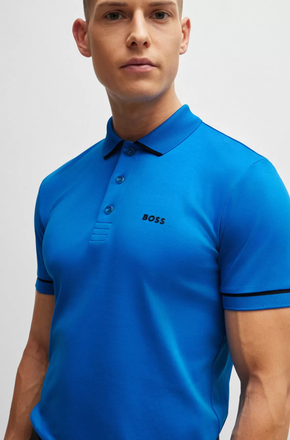 HUGO BOSS Poloshirt I Interlock-bomuld Med Slim Fit Og Kontrastdetaljer Blå Shop