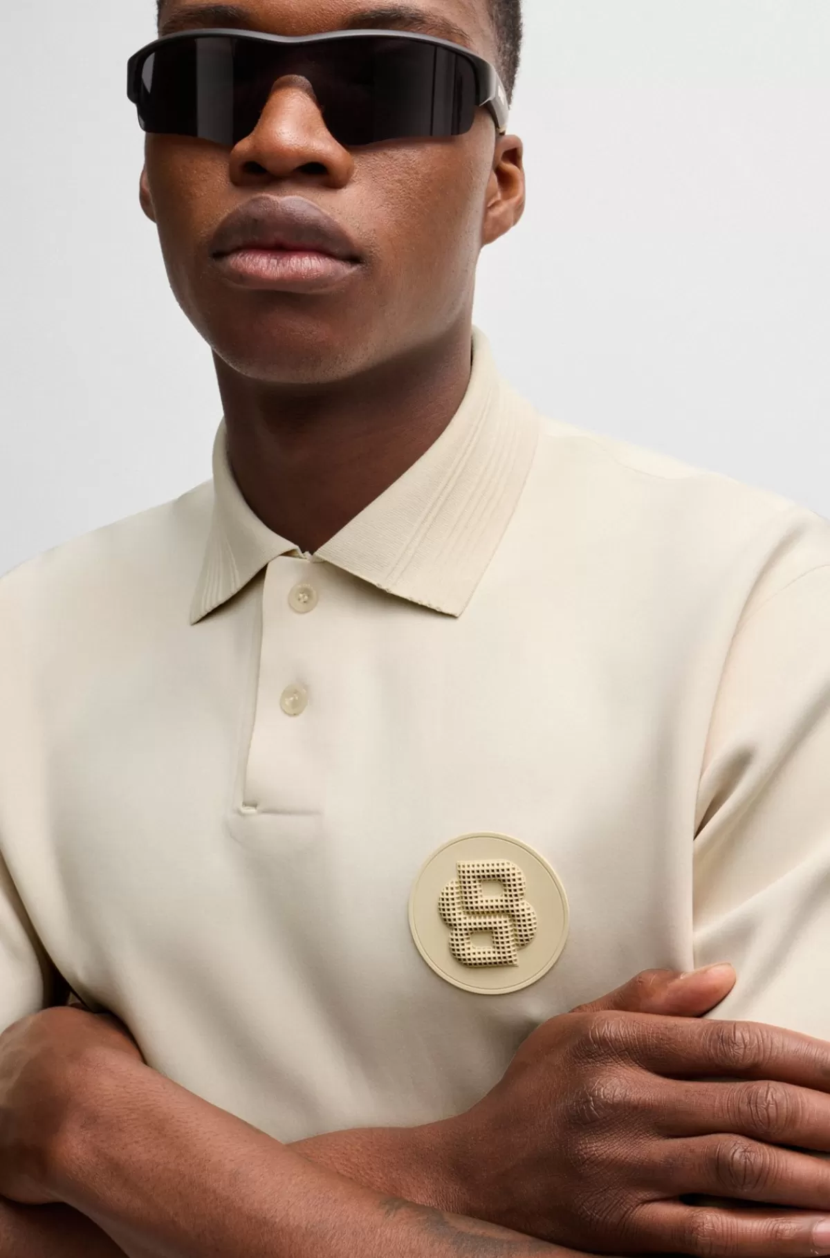 HUGO BOSS Poloshirt I Jersey Med Stræk Og Badge Med Dobbeltmonogram Naturlig Shop