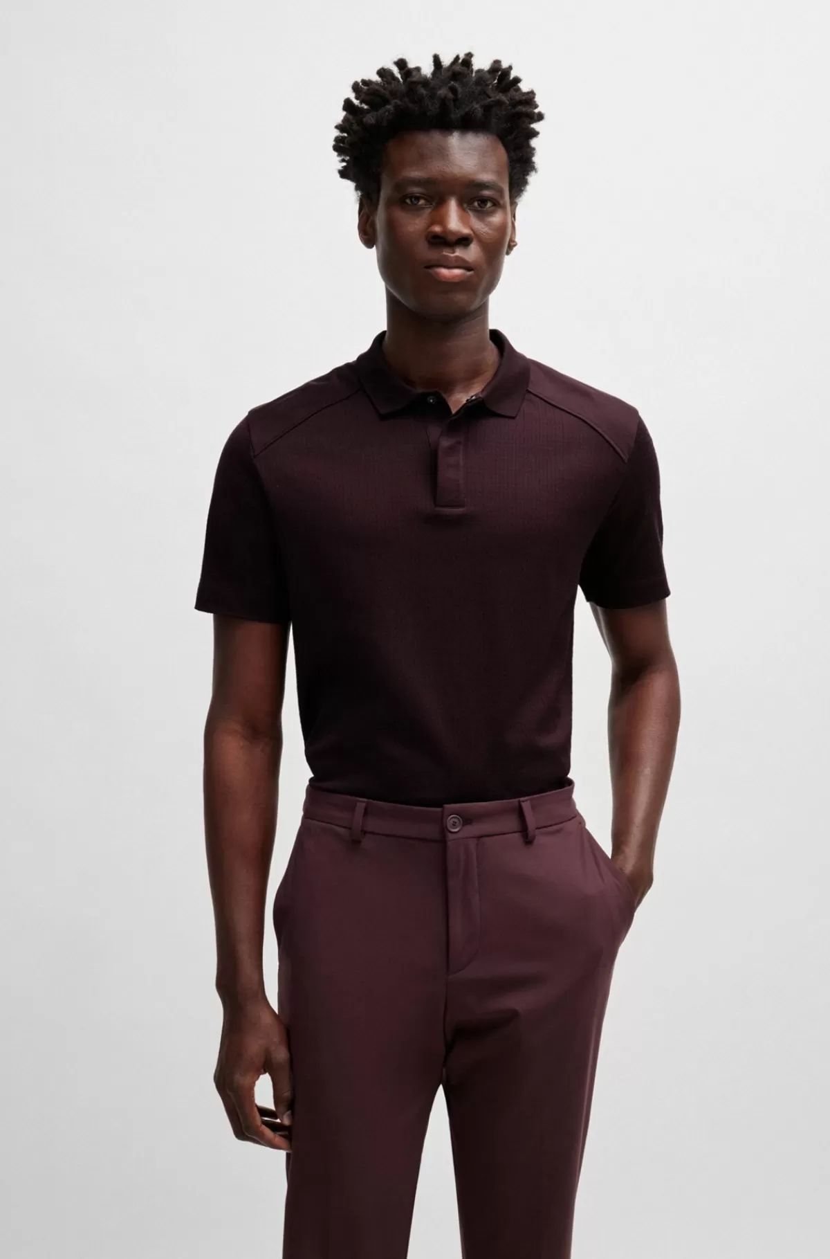 HUGO BOSS Poloshirt I Merceriseret Bomuld Med Ripstopstruktur Mørkerød Sale