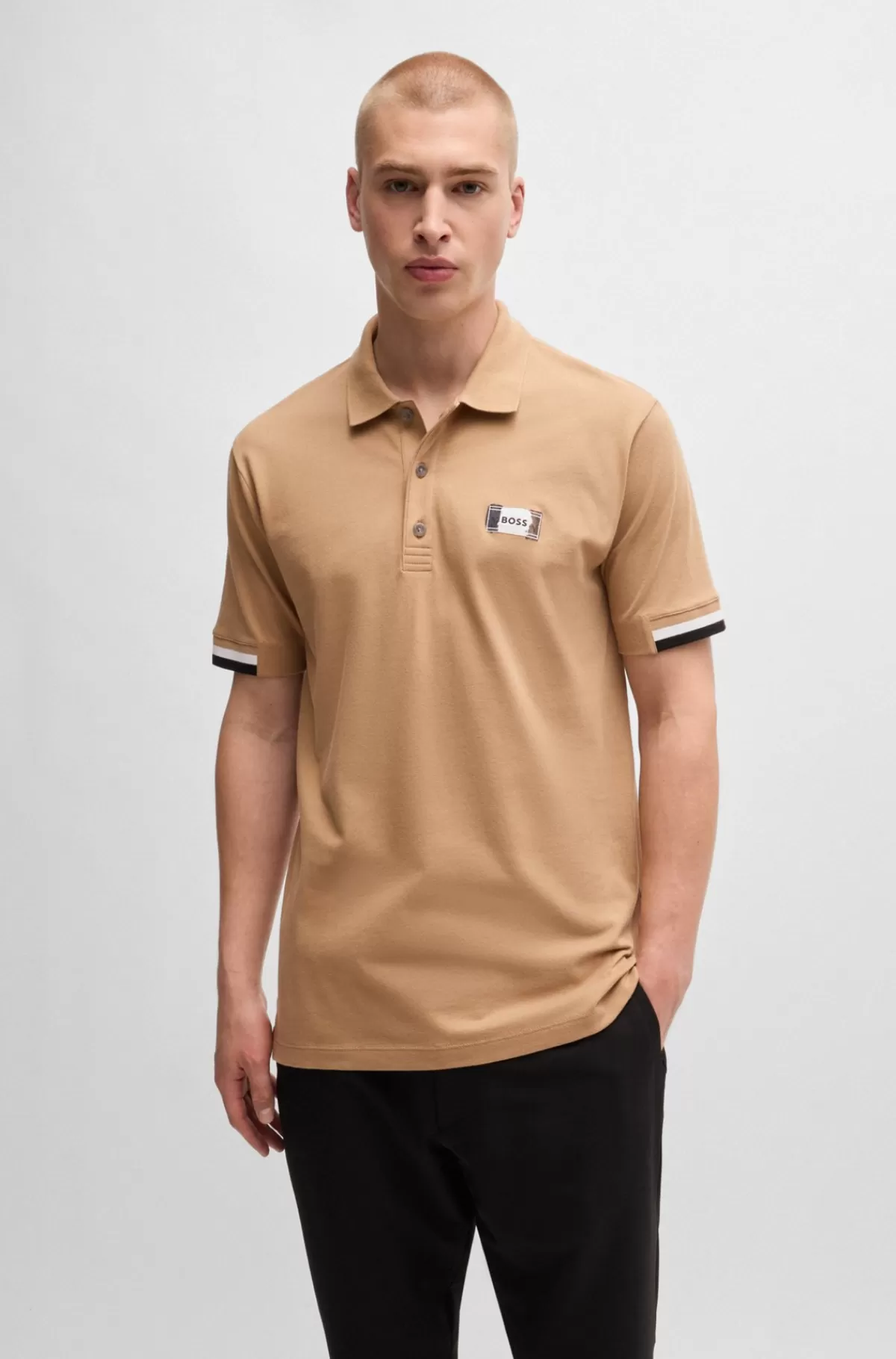 HUGO BOSS Poloshirt I Merceriseret Bomuld Med Signaturstribe Beige Best