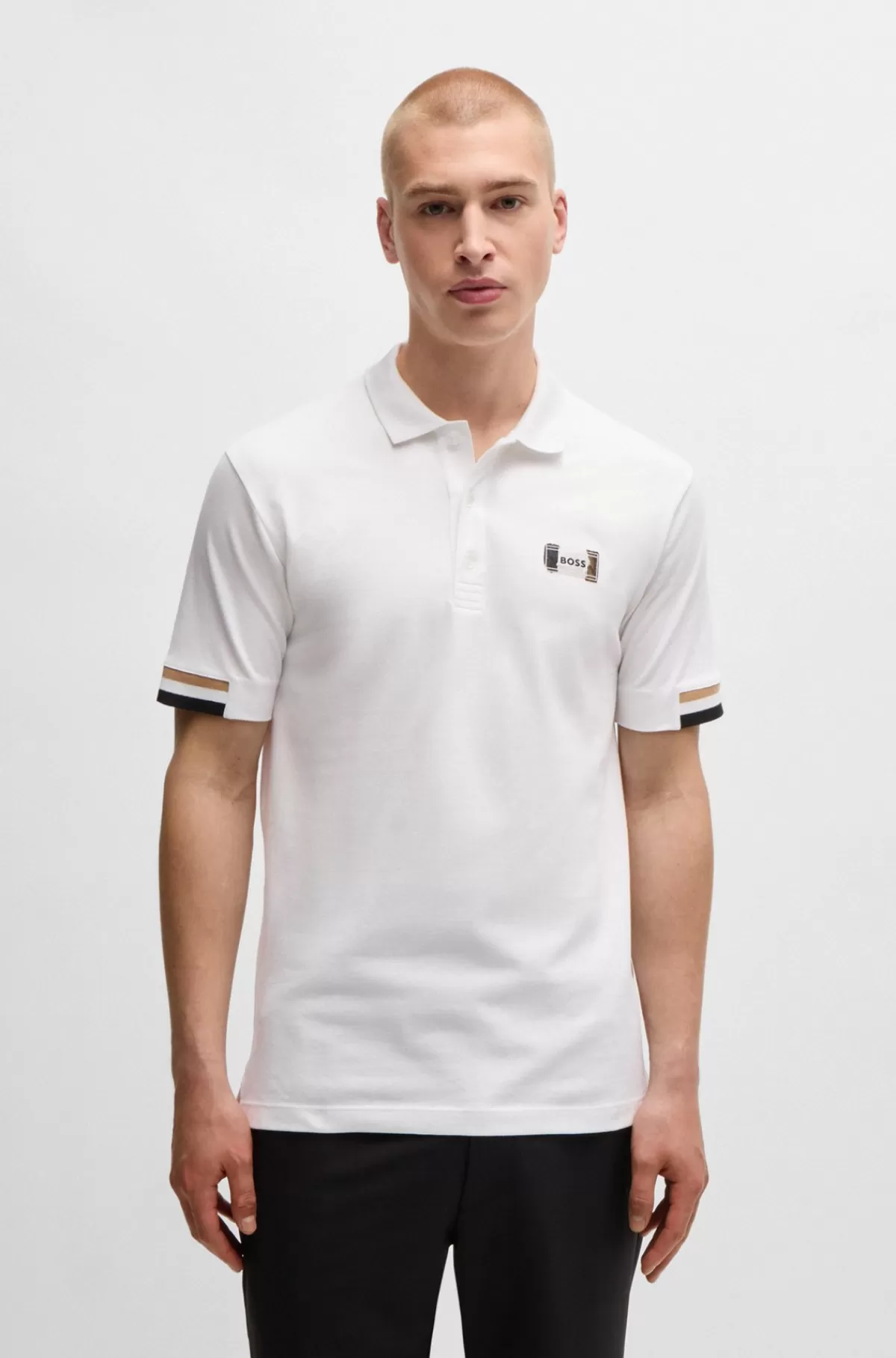 HUGO BOSS Poloshirt I Merceriseret Bomuld Med Signaturstribe Hvid Best Sale