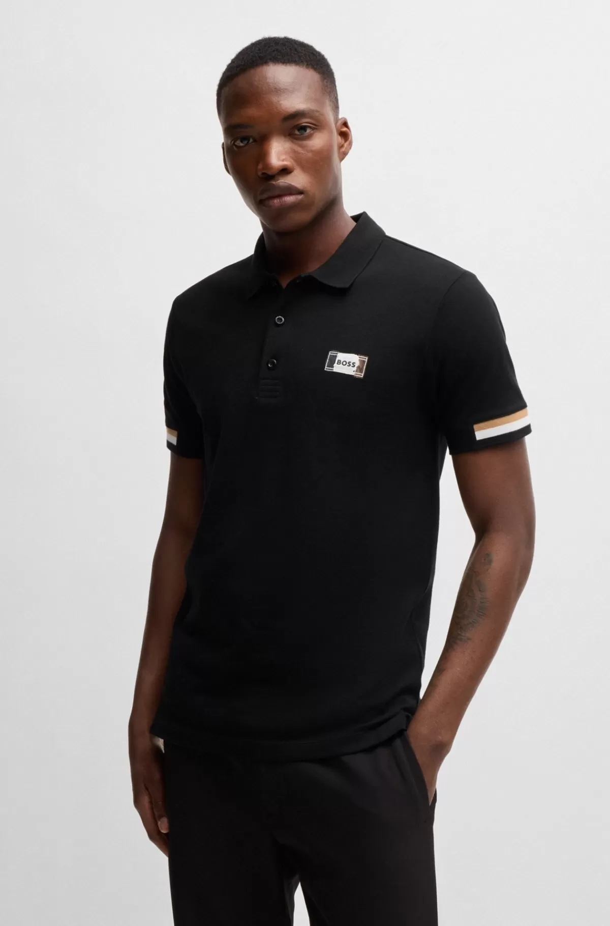 HUGO BOSS Poloshirt I Merceriseret Bomuld Med Signaturstribe Sort Flash Sale