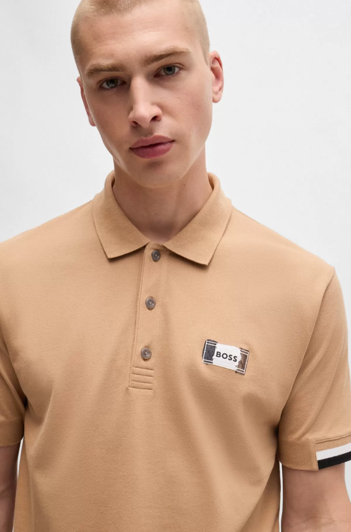 HUGO BOSS Poloshirt I Merceriseret Bomuld Med Signaturstribe Beige Best