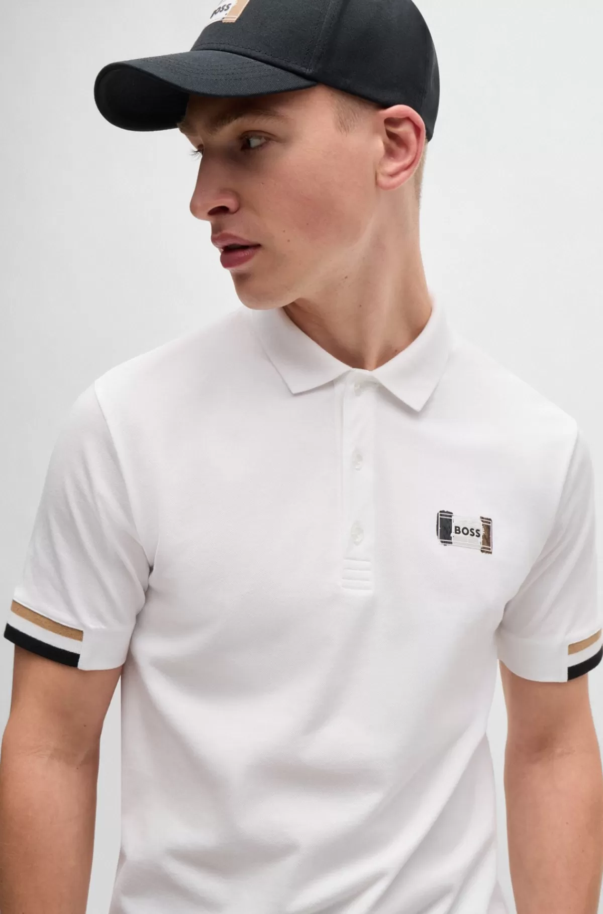 HUGO BOSS Poloshirt I Merceriseret Bomuld Med Signaturstribe Hvid Best Sale