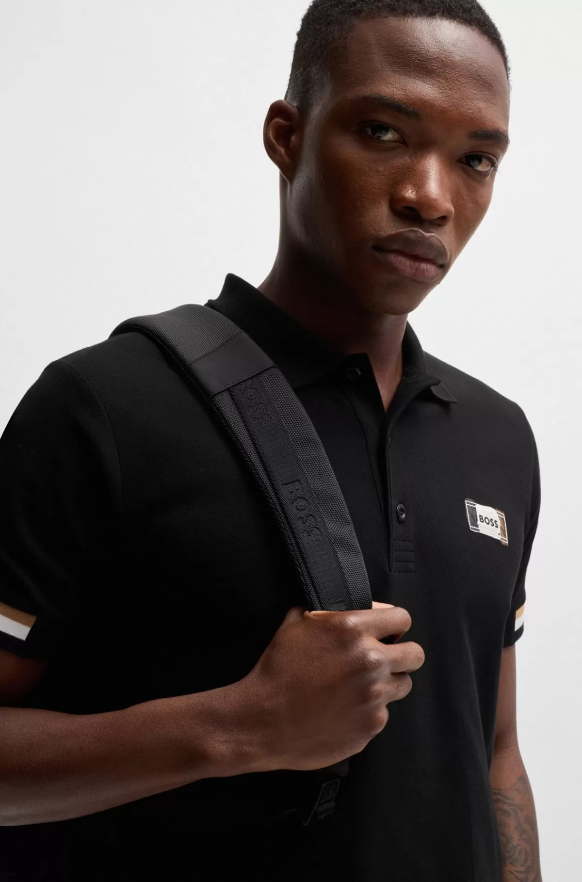 HUGO BOSS Poloshirt I Merceriseret Bomuld Med Signaturstribe Sort Flash Sale