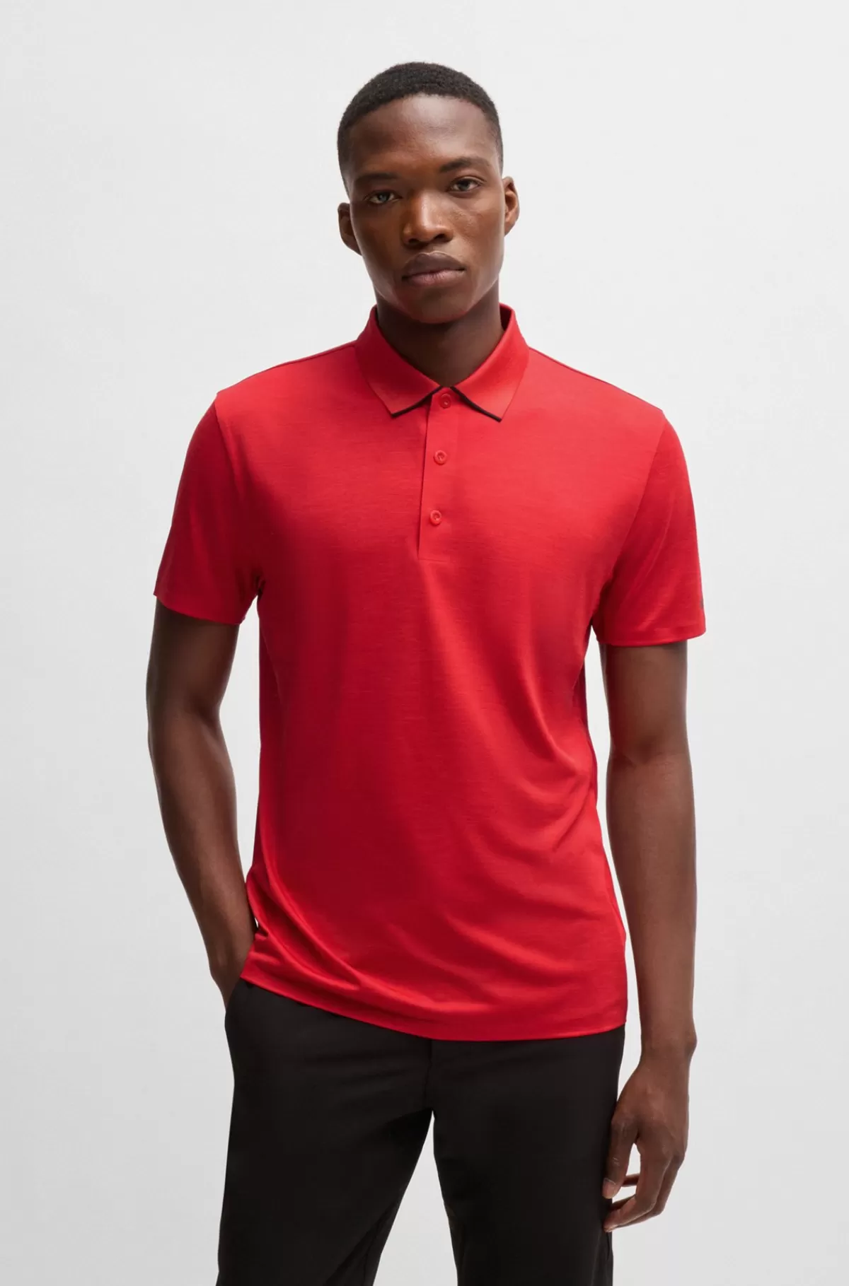 HUGO BOSS Poloshirt Med Logodetaljer I Hurtigtørrende Jersey Med Stræk Rød Hot