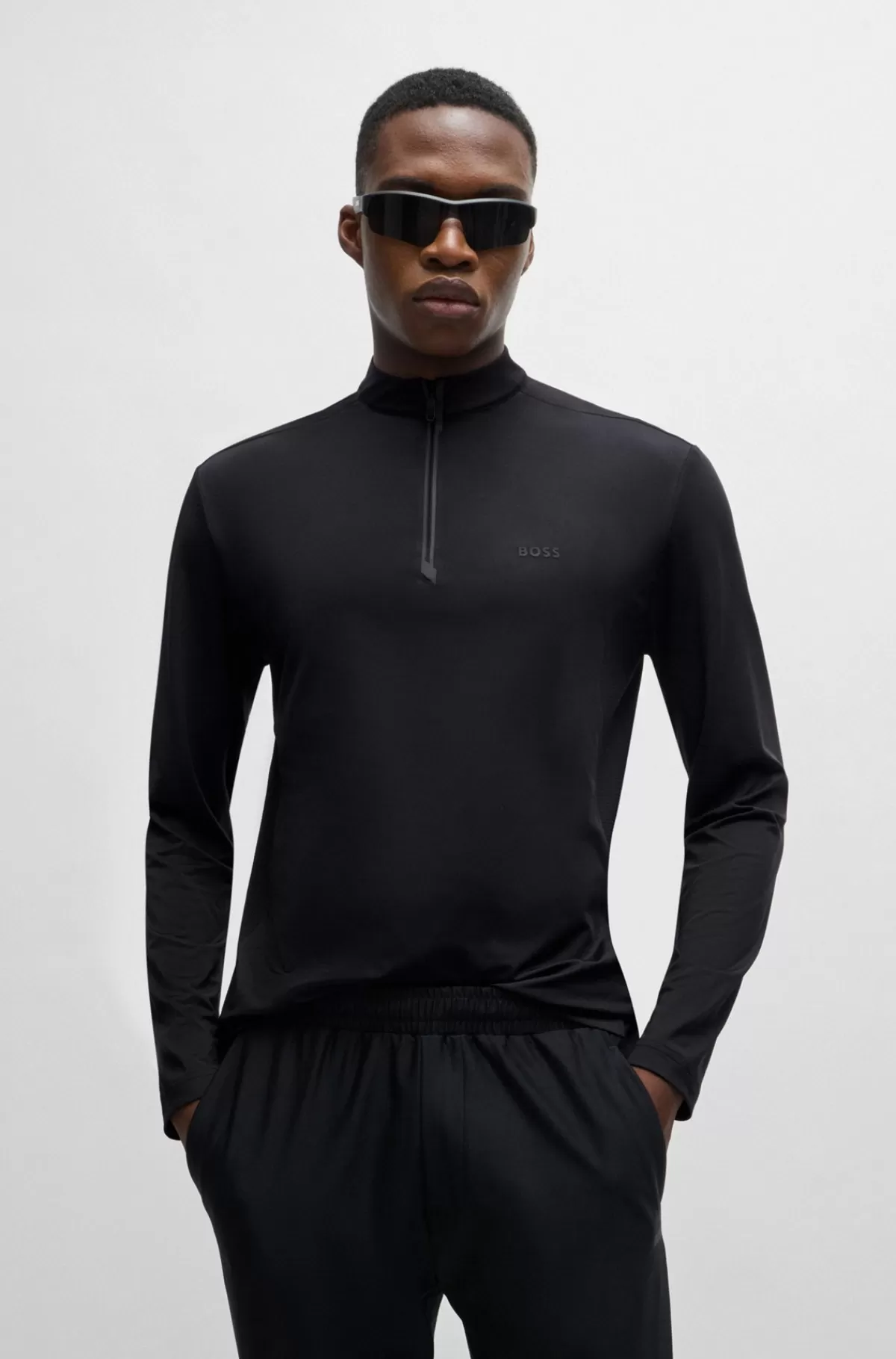 HUGO BOSS Poloshirt Med Lynlås I Halsen Og Dekorativt Reflekterende Logo Sort Hot