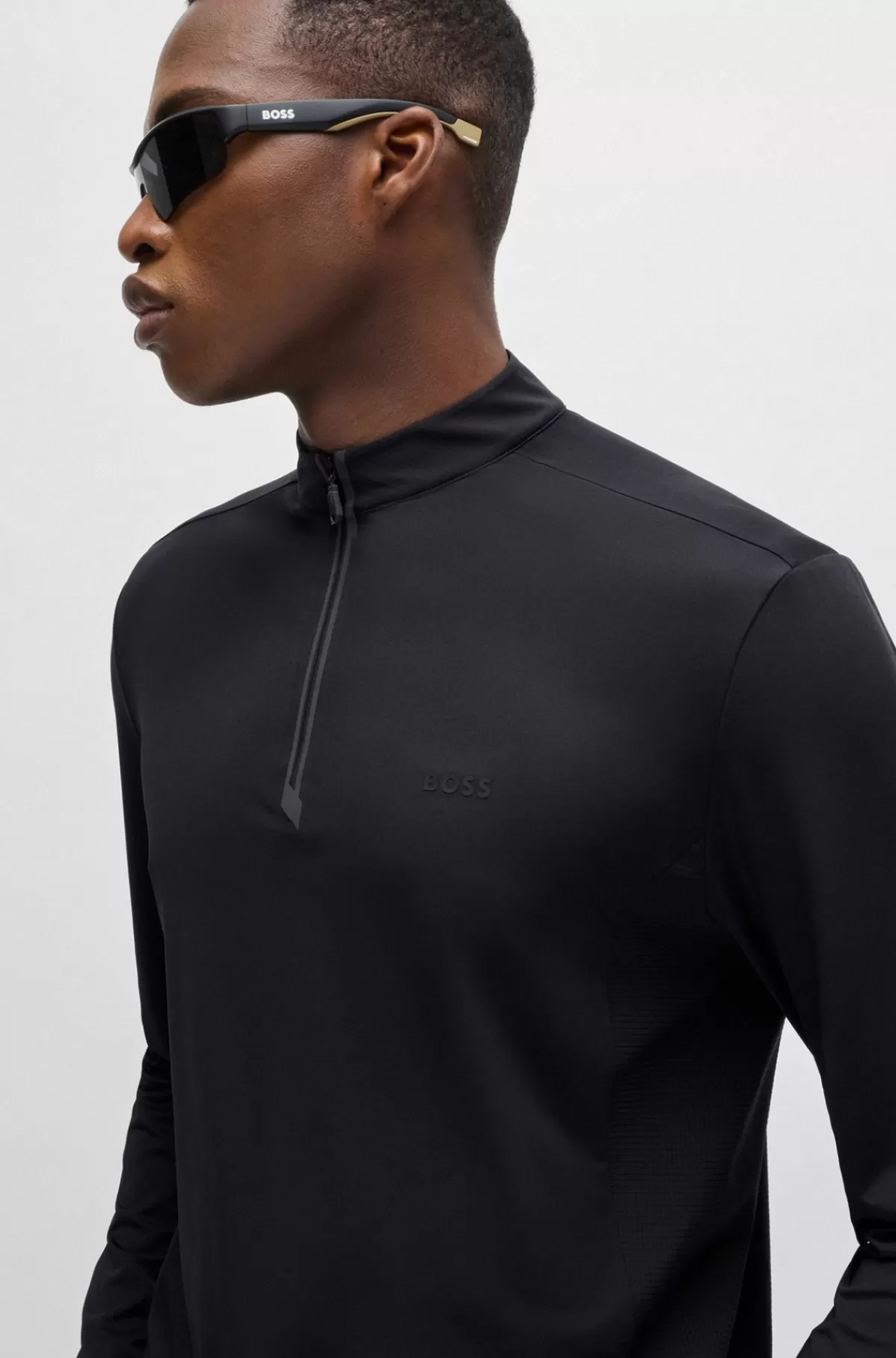 HUGO BOSS Poloshirt Med Lynlås I Halsen Og Dekorativt Reflekterende Logo Sort Hot