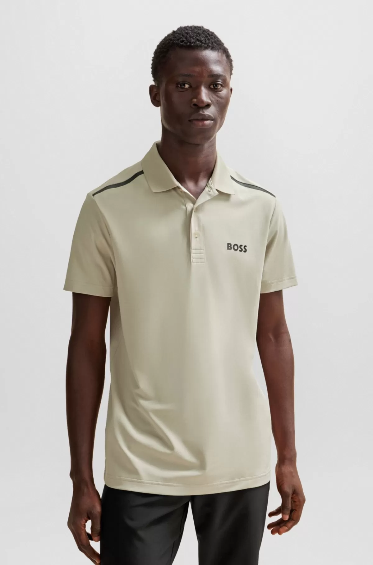 HUGO BOSS Poloshirt Med Performance-stræk Og Logo I Kontrastfarve Lys beige Outlet