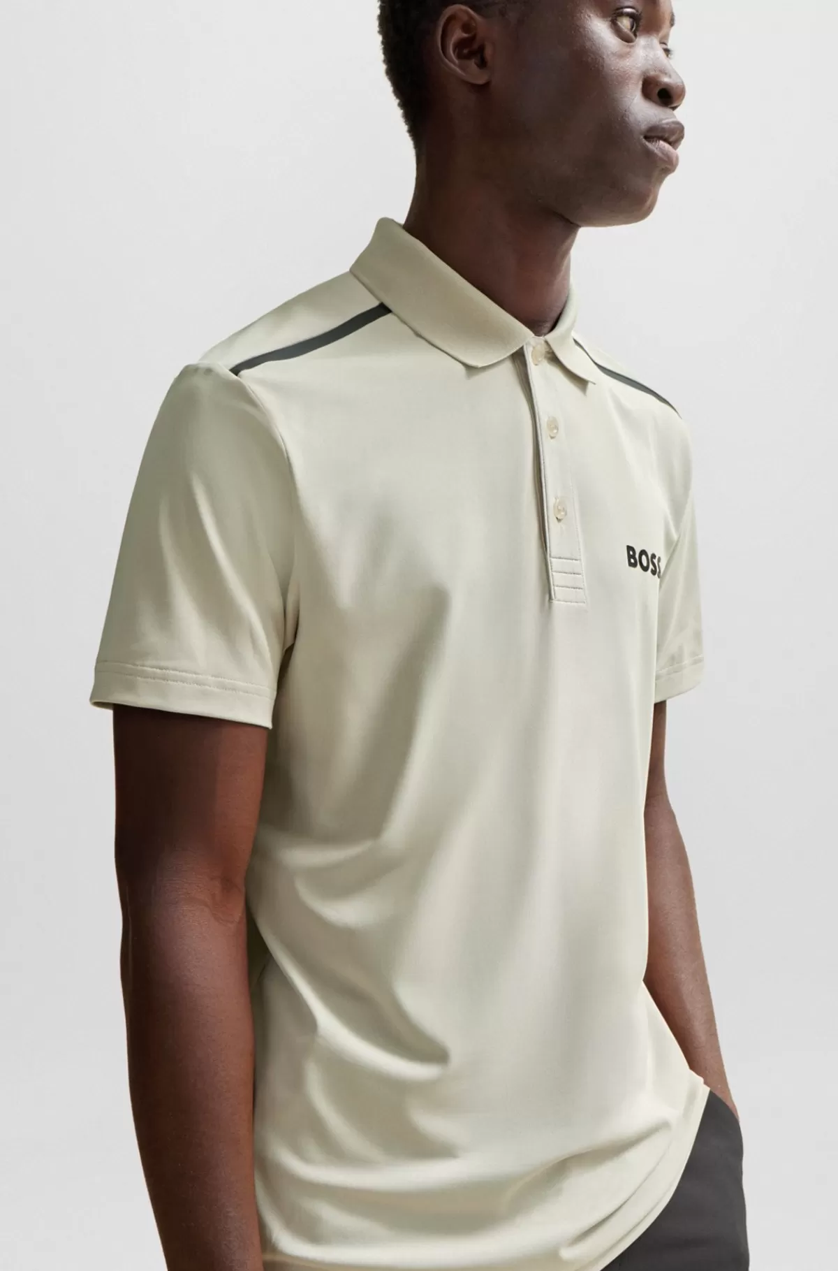 HUGO BOSS Poloshirt Med Performance-stræk Og Logo I Kontrastfarve Lys beige Outlet