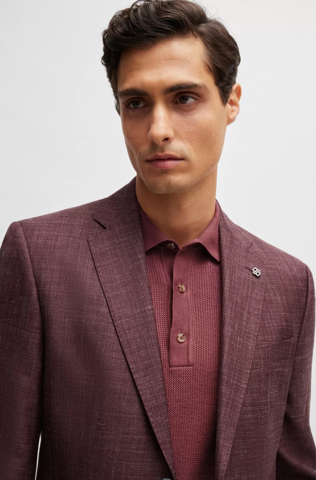 HUGO BOSS Polosweater Med Regular Fit Og Blandede Strukturer Mørkerød Clearance