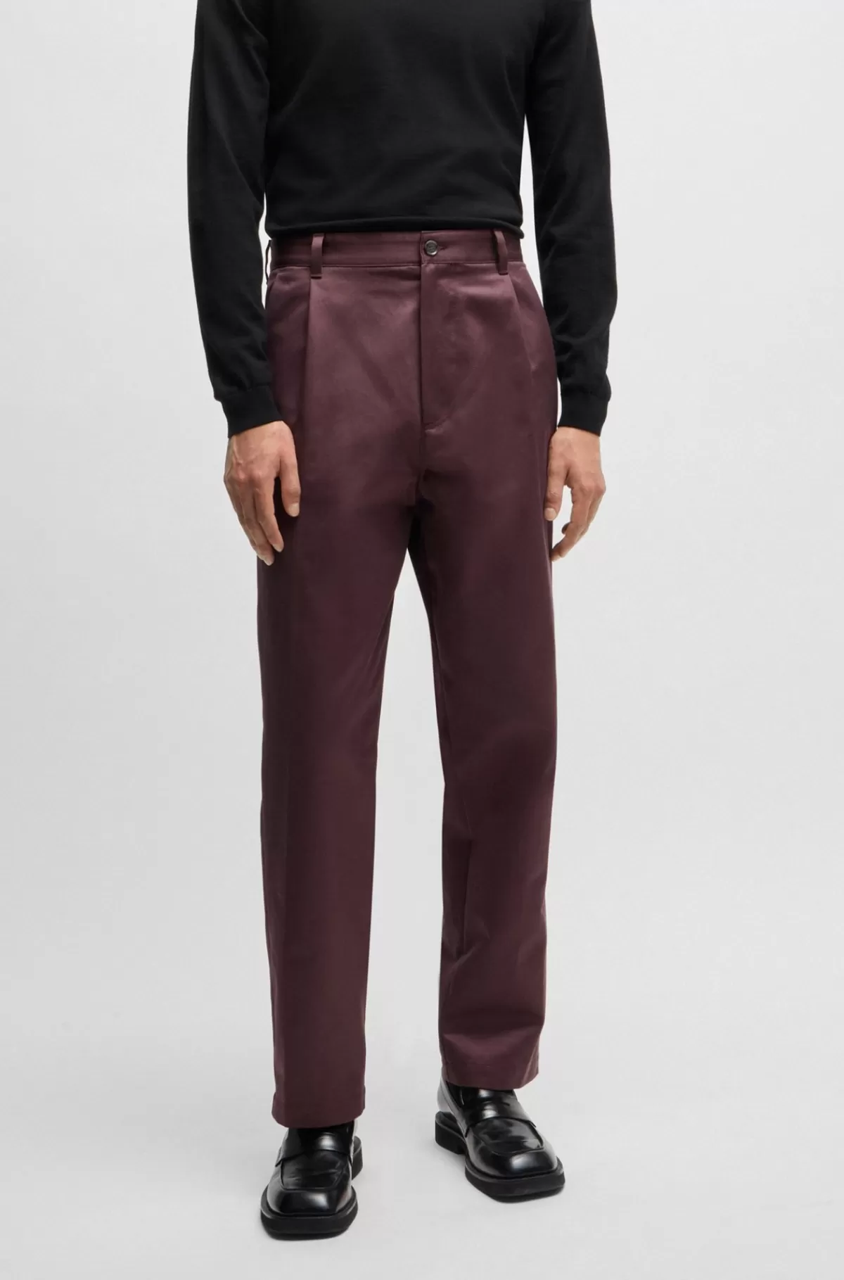 HUGO BOSS Porsche X BOSS-bukser Med Relaxed Fit I Bomuldstwill Mørkerød Outlet