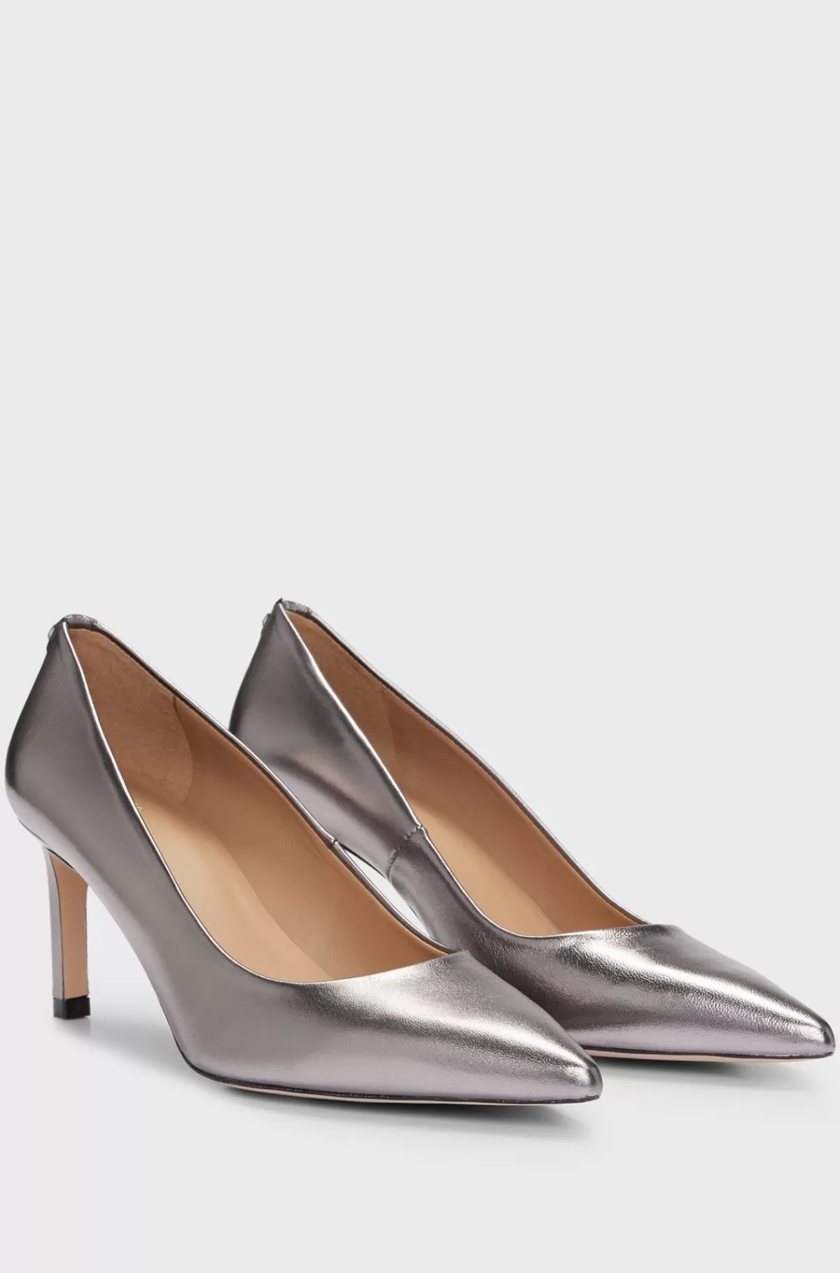 HUGO BOSS Pumps Med Hæl I Lamineret Læder Sølv New