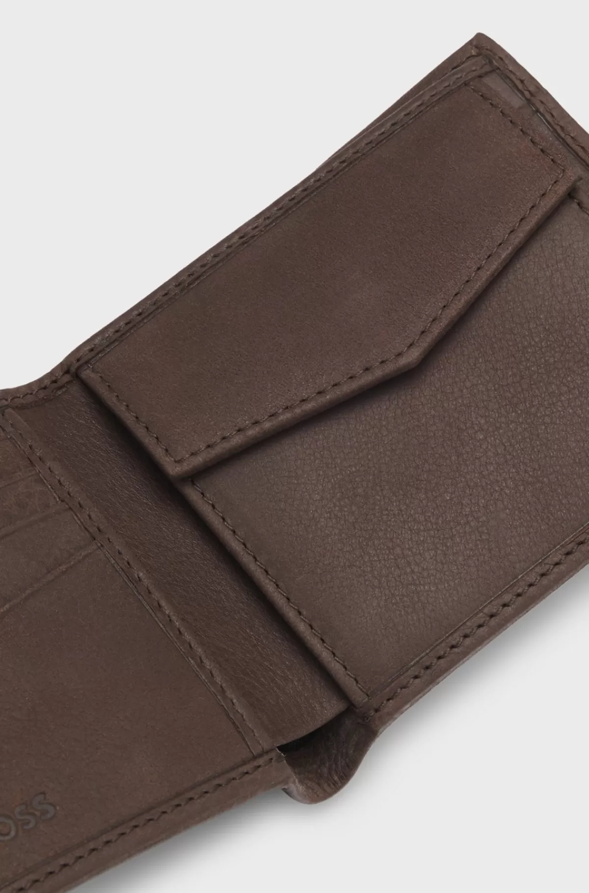 HUGO BOSS Pung I Læder Med Struktur Og Logo I Poleret Gunmetal Mørkebrun Clearance