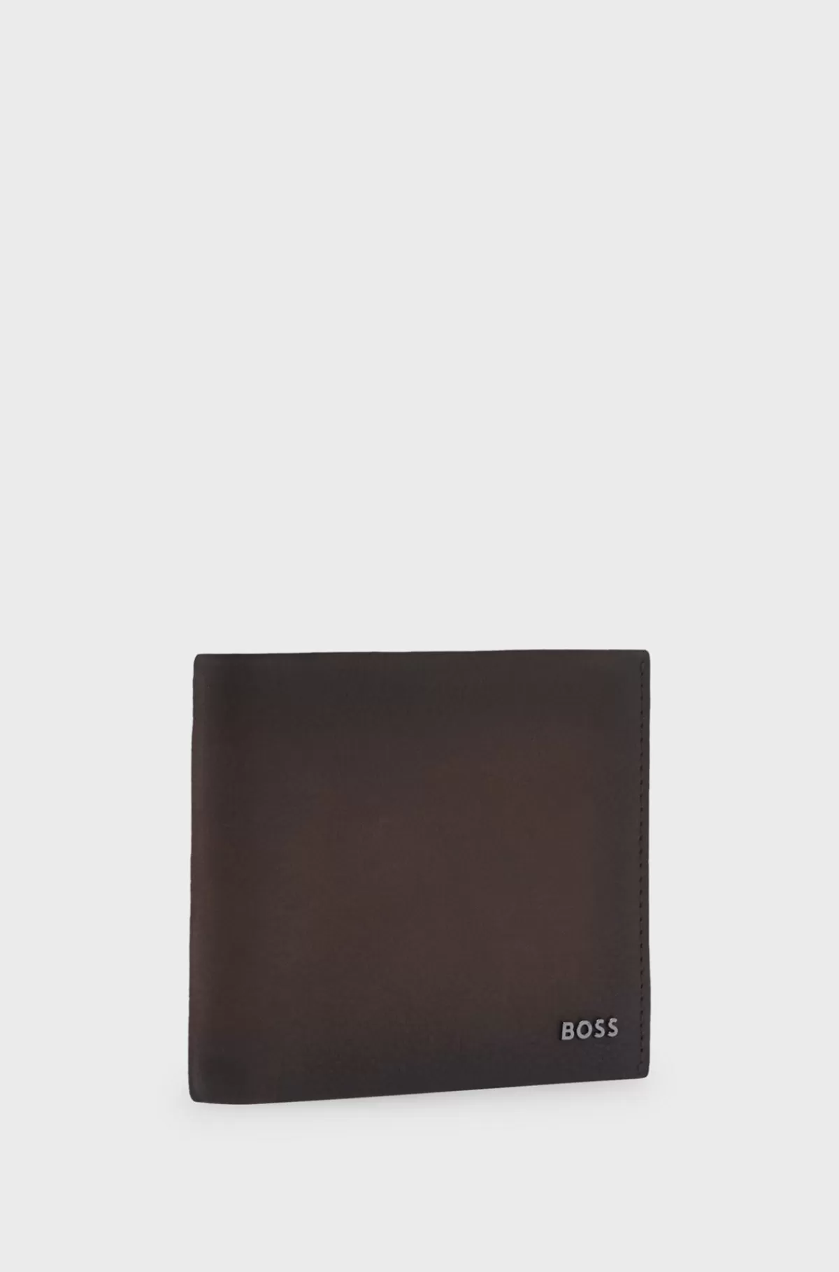 HUGO BOSS Pung I Læder Med Struktur Og Logo I Poleret Gunmetal Mørkebrun Clearance