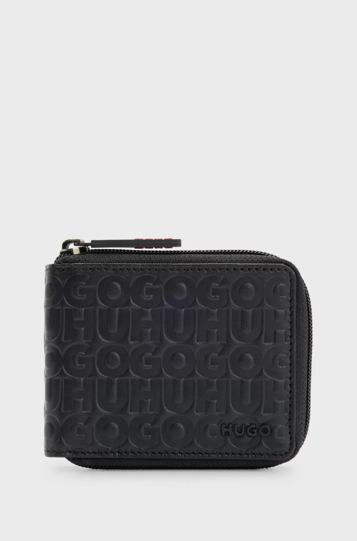 HUGO BOSS Pung I Mat Læder Med Lynlås Hele Vejen Rundt Og Stablet Logo Sort Best