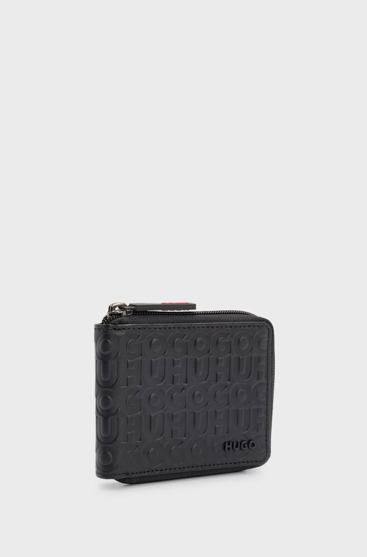 HUGO BOSS Pung I Mat Læder Med Lynlås Hele Vejen Rundt Og Stablet Logo Sort Best