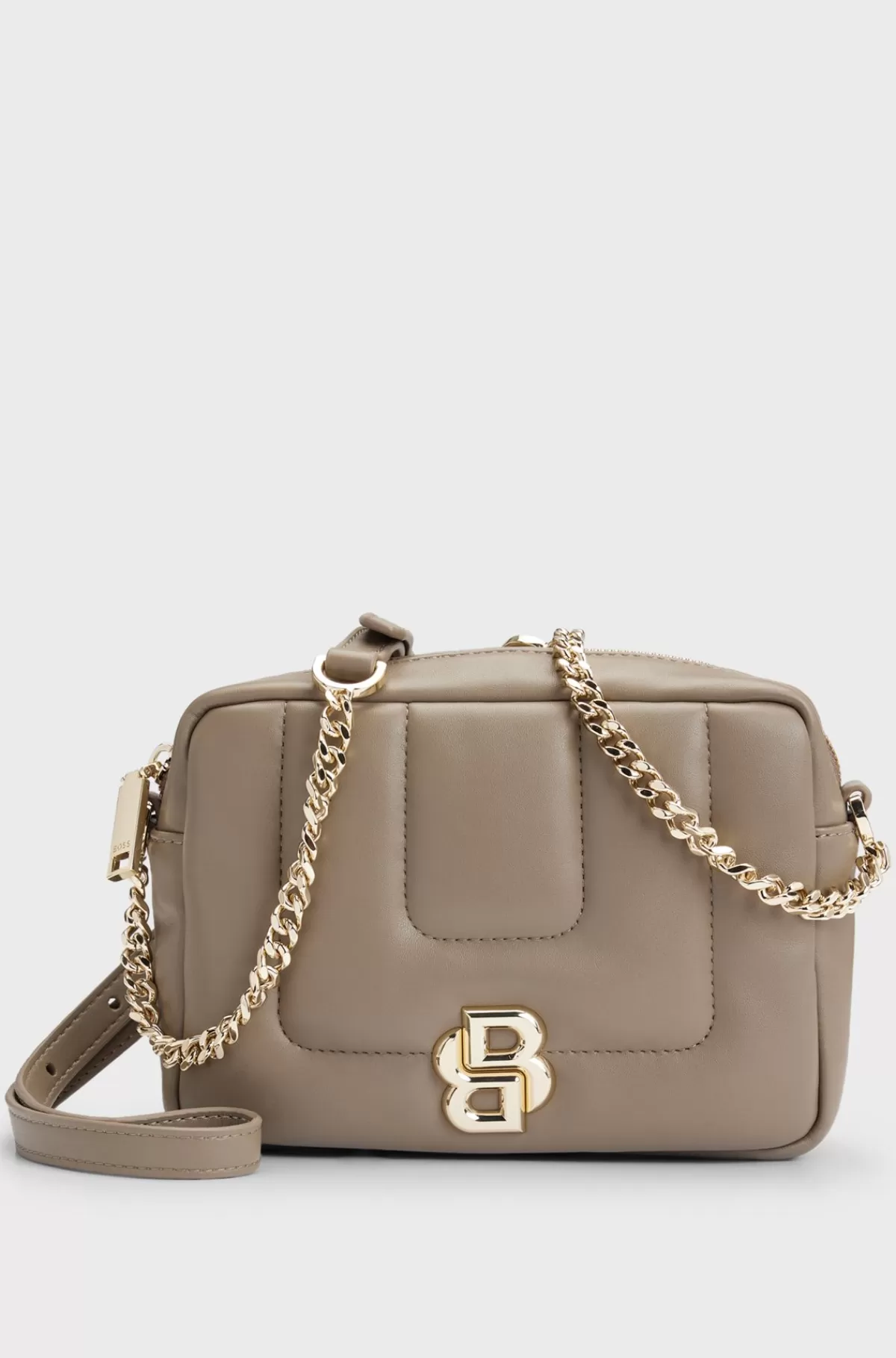 HUGO BOSS Quiltet Crossbodytaske Med Dobbelt B-monogram I Metal Lysebrun Best Sale