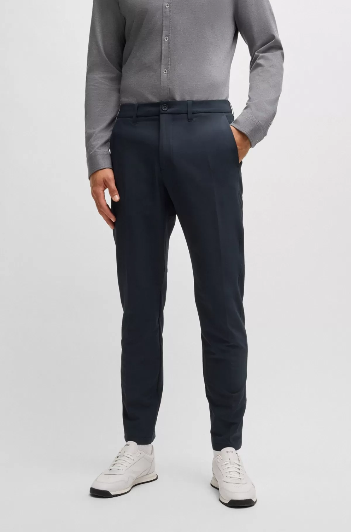 HUGO BOSS Regular Fit Bukser I Vandskyende Stof Med Stræk Mørkeblå Cheap