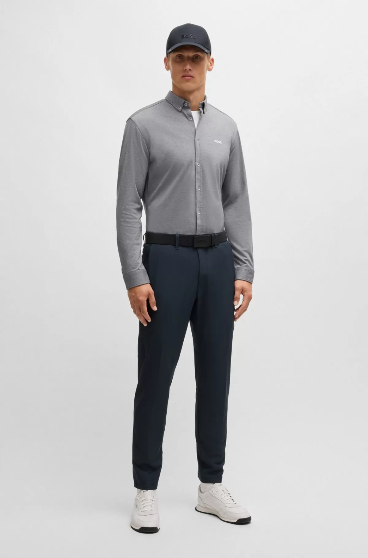 HUGO BOSS Regular Fit Bukser I Vandskyende Stof Med Stræk Mørkeblå Cheap