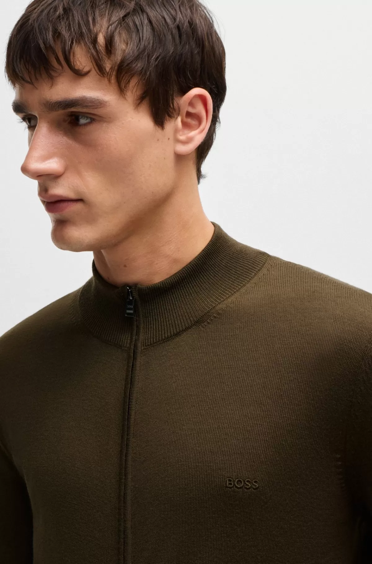 HUGO BOSS Regular Fit Cardigan I Ny Uld Med Broderet Logo Mørkebrun Cheap