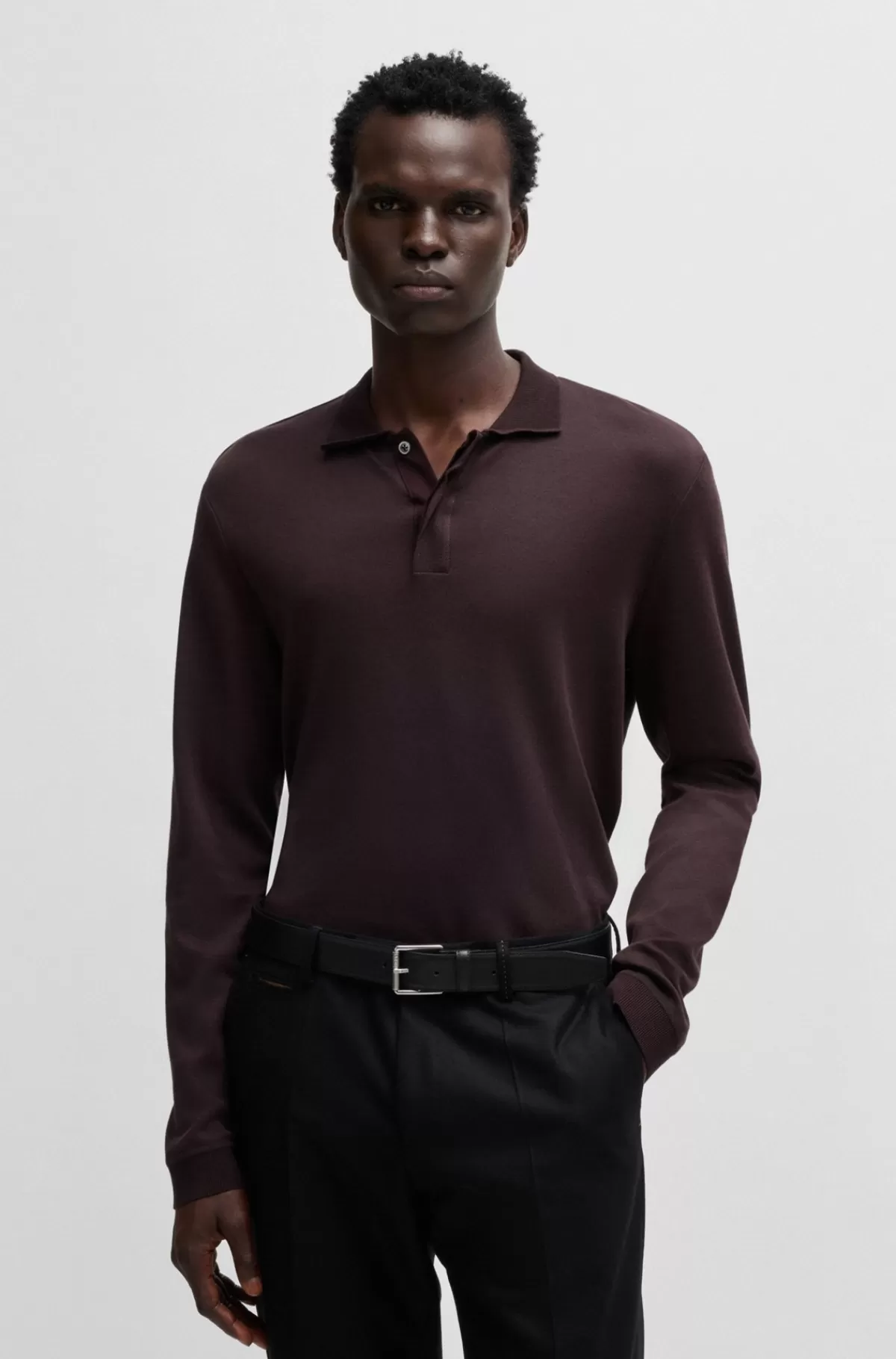 HUGO BOSS Regular Fit Poloshirt I Bomuld Og Kashmir Mørkerød Sale