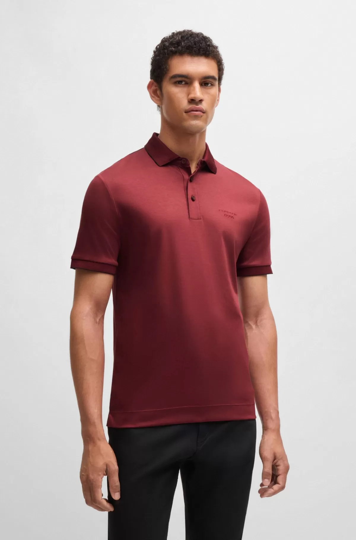 HUGO BOSS Regular Fit Porsche X BOSS-poloshirt I Merceriseret Bomuld Mørkerød Best Sale