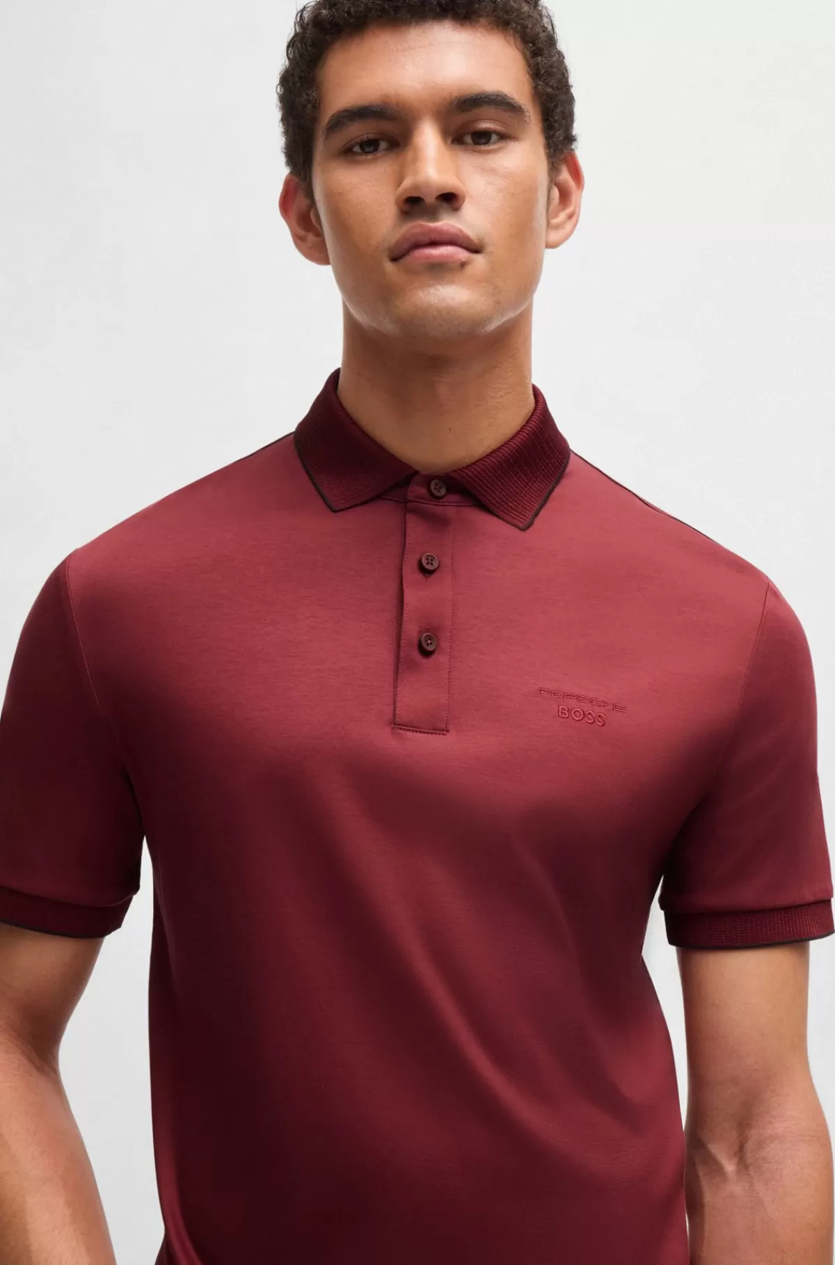 HUGO BOSS Regular Fit Porsche X BOSS-poloshirt I Merceriseret Bomuld Mørkerød Best Sale