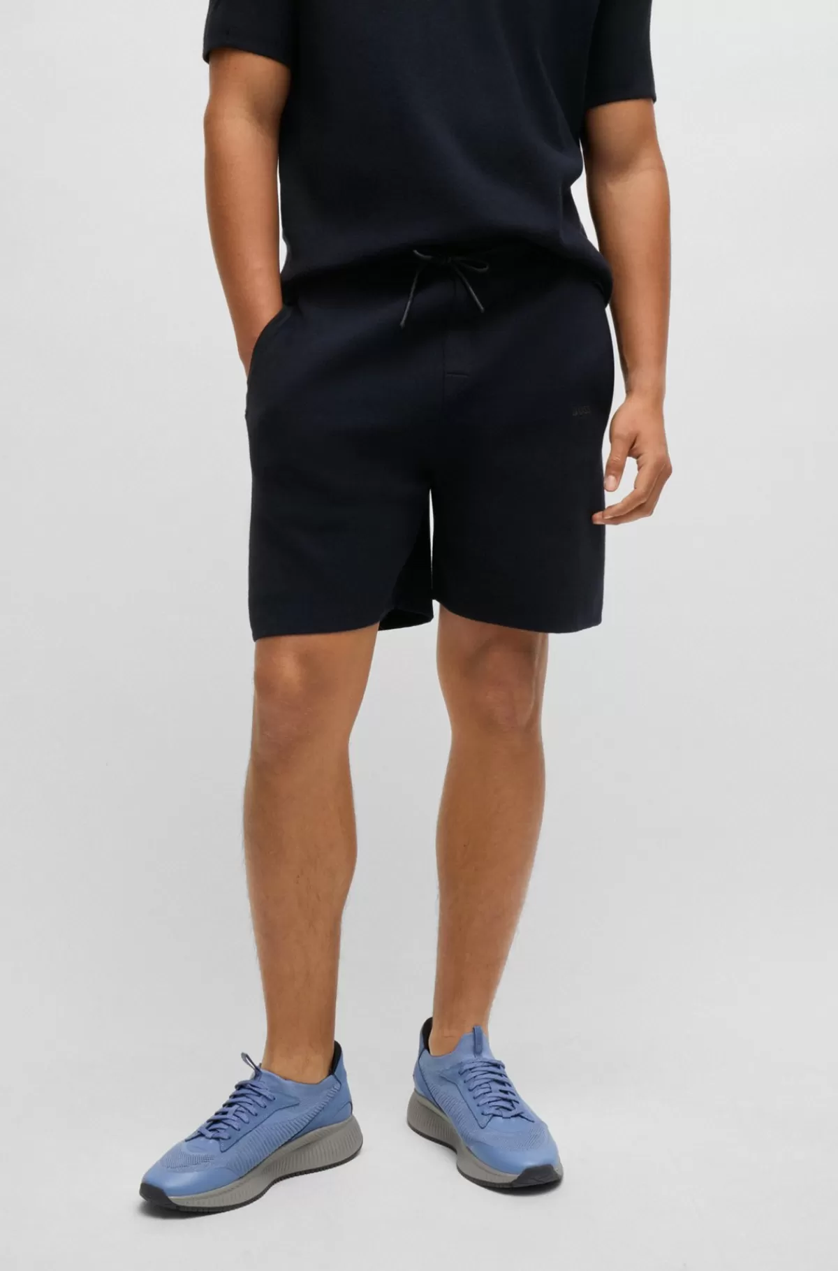 HUGO BOSS Regular Fit Shorts I Termoregulerende Bomuldsblanding Mørkeblå Discount