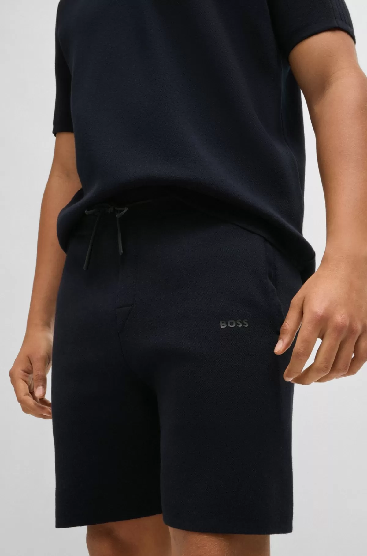 HUGO BOSS Regular Fit Shorts I Termoregulerende Bomuldsblanding Mørkeblå Discount