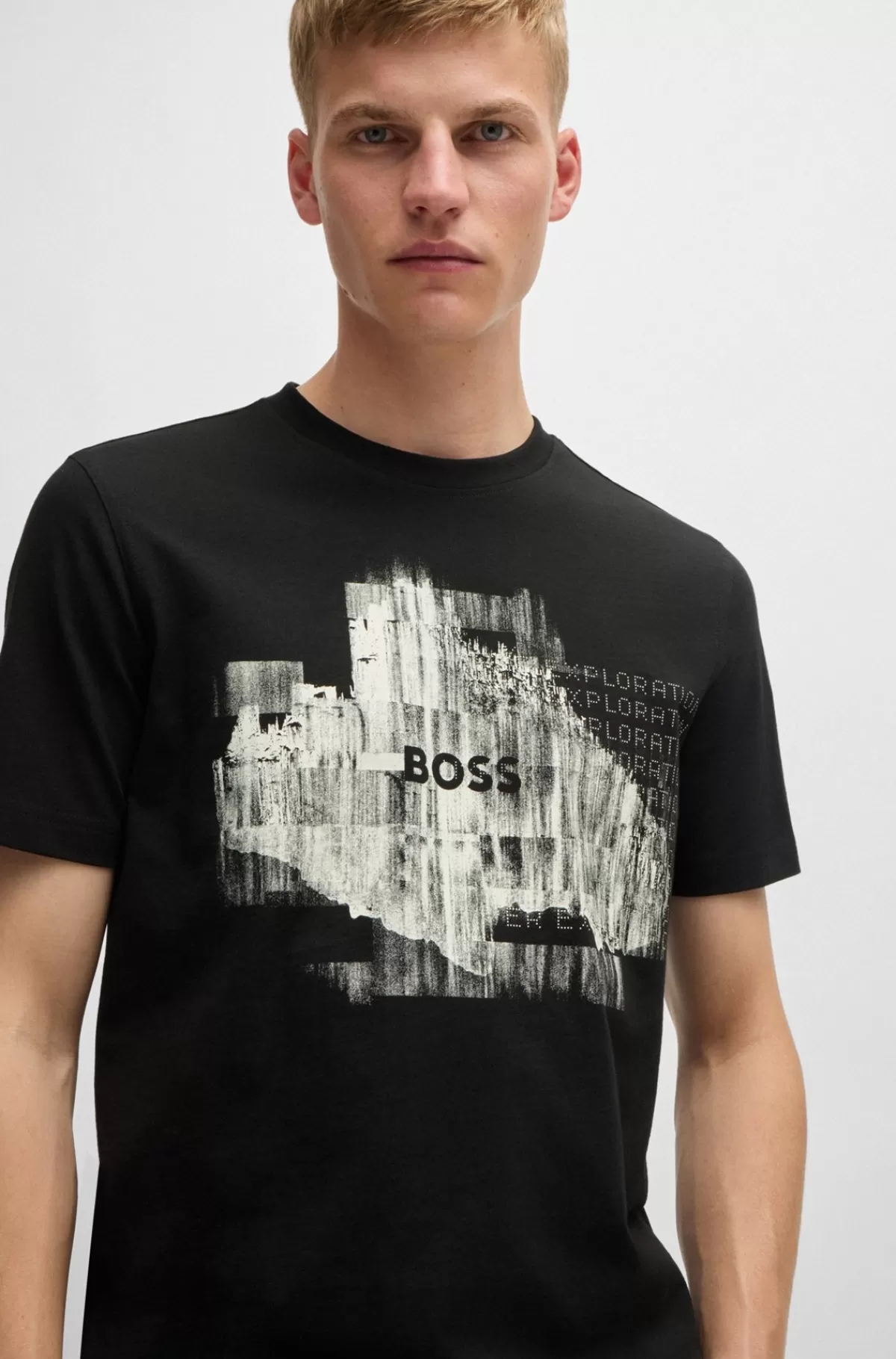 HUGO BOSS Regular Fit T-shirt I Bomuldsjersey Med Sæsonens Grafik Sort Best Sale