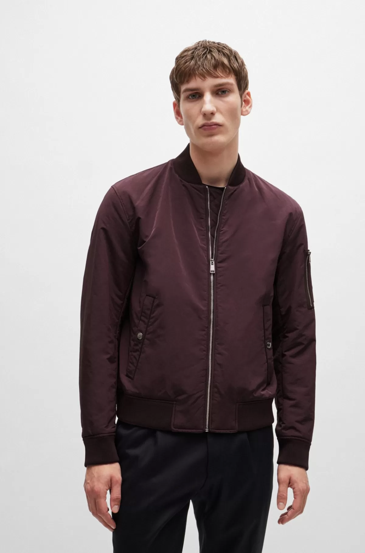 HUGO BOSS Regular Fit Vandskyende Jakke Mørkerød Discount