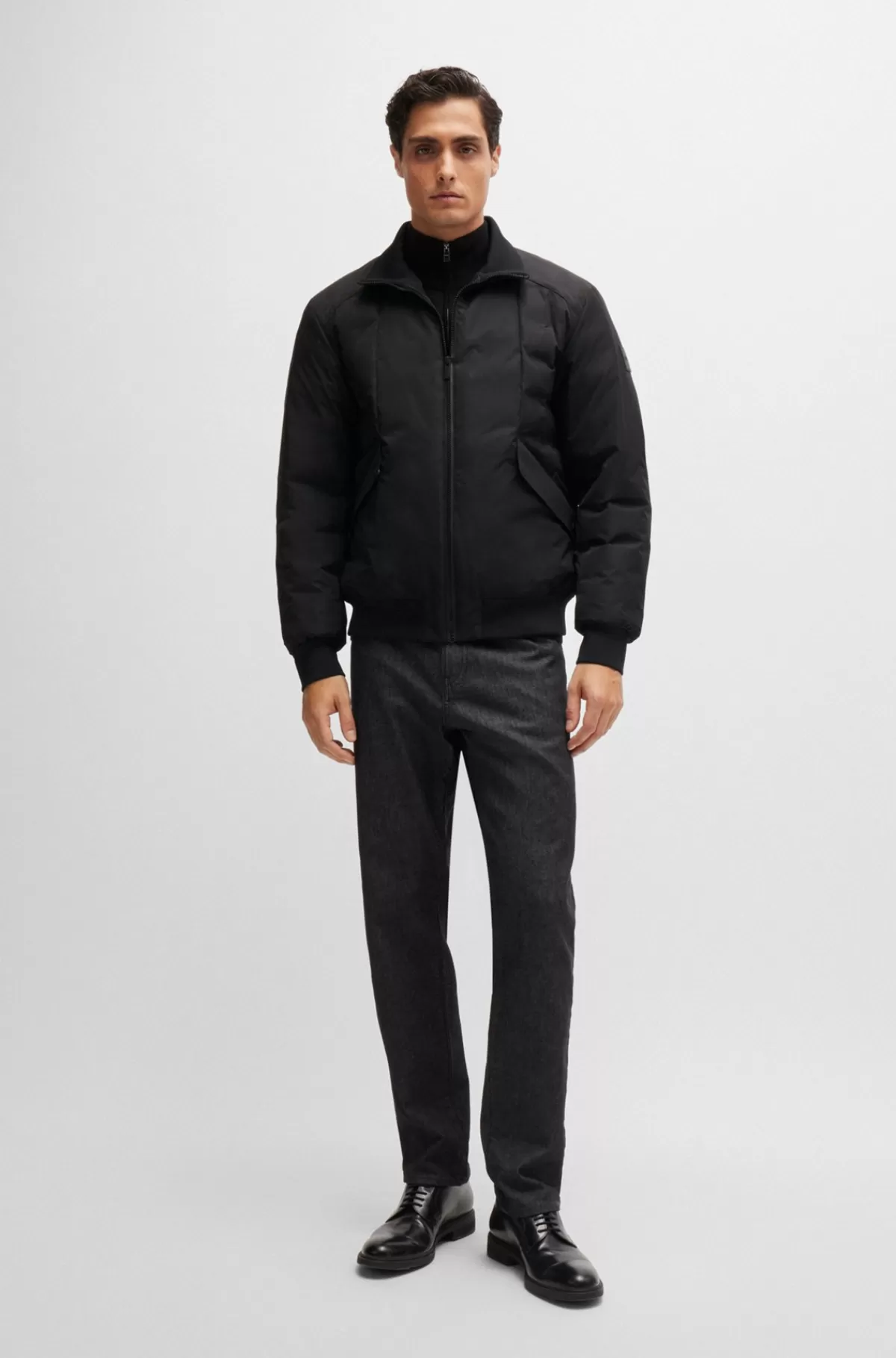 HUGO BOSS Regular Fit Vandskyende Jakke Med Let Vattering Sort Fashion